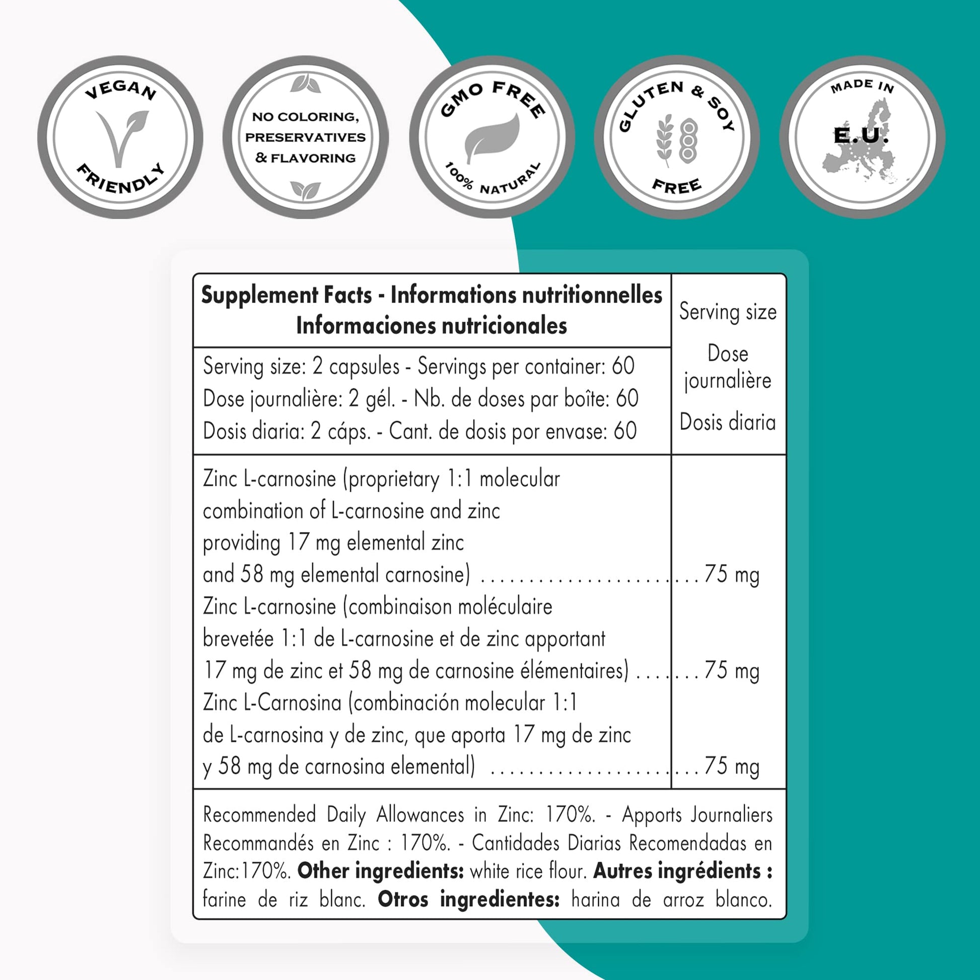 SuperSmart - Zinc L-Carnosine 75mg per Day (Well-Tolerated) - Zinc Carnosine Supplemen SupersmartUS supplements