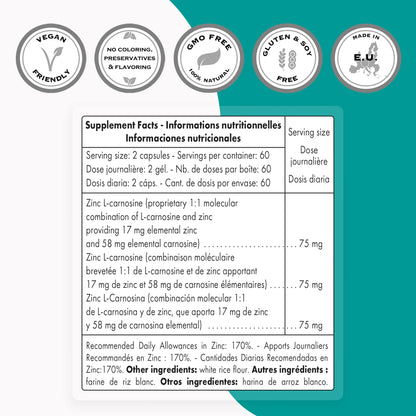 SuperSmart - Zinc L-Carnosine 75mg per Day (Well-Tolerated) - Zinc Carnosine Supplemen SupersmartUS supplements