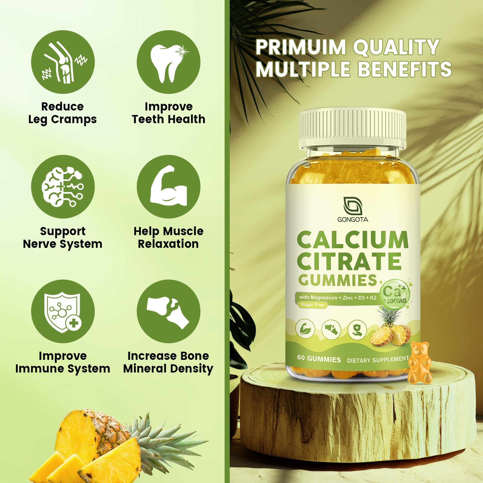 Calcium Citrate Gummies for Women, 1200mg Calcium Citrate Magnesium with Vitamin C D3 K2, Absorption Calcium Supplements for Bone, Muscle, Immune, Sugar Free (120Count) GONGOTAAu supplements