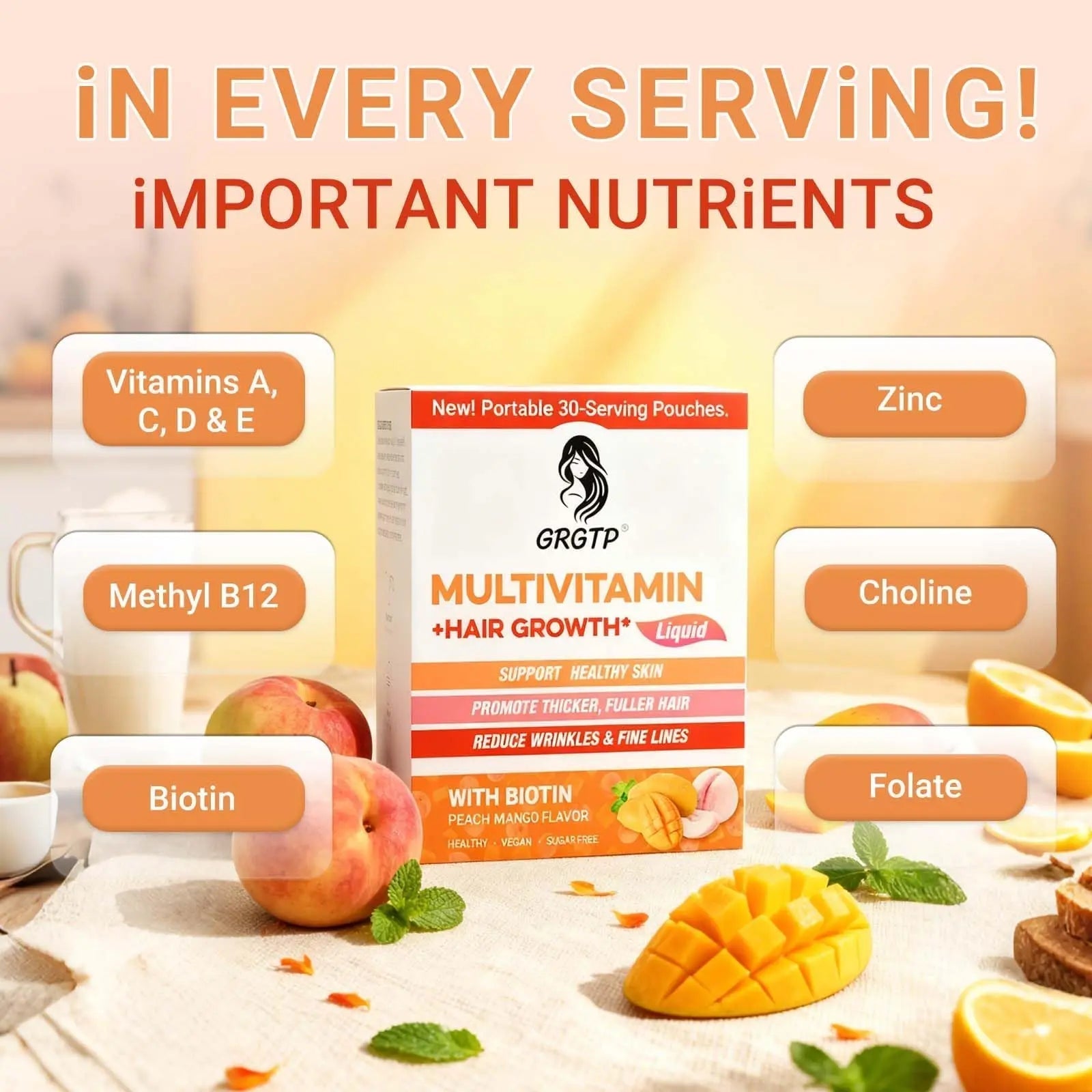 Liquid Multivitamin + Hair Growth | Biotin 10000mcg | Support Healthy Skin,Promote Thicker,Fuller Hair,Reduce Wrinkles & Fine Lines | 15.22 Fl Oz GRGTPAu supplements