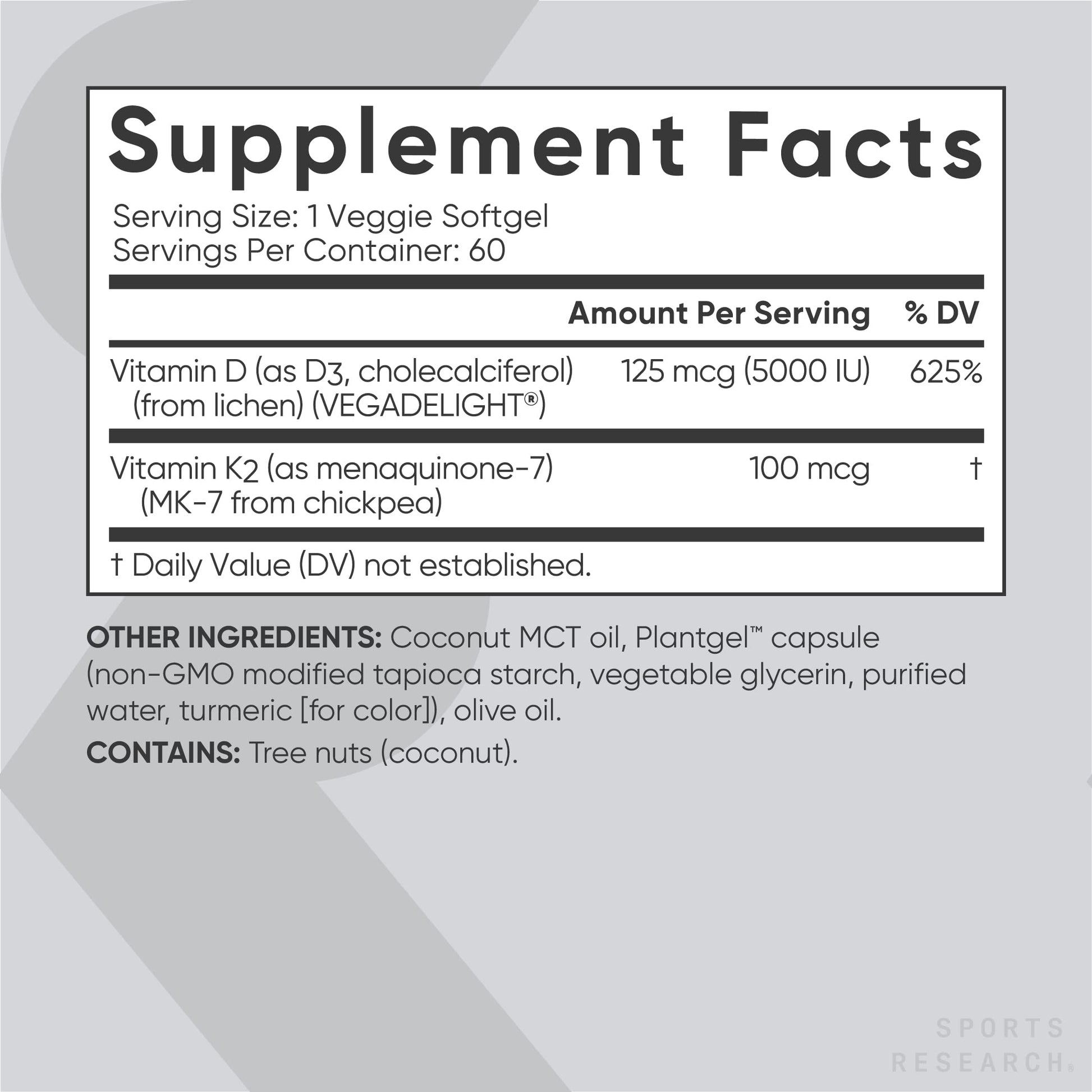 Sports Research Vegan Vitamin D3 + K2 Supplement with Organic Coconut Oil - 5000iu Sports ResearchUS supplements