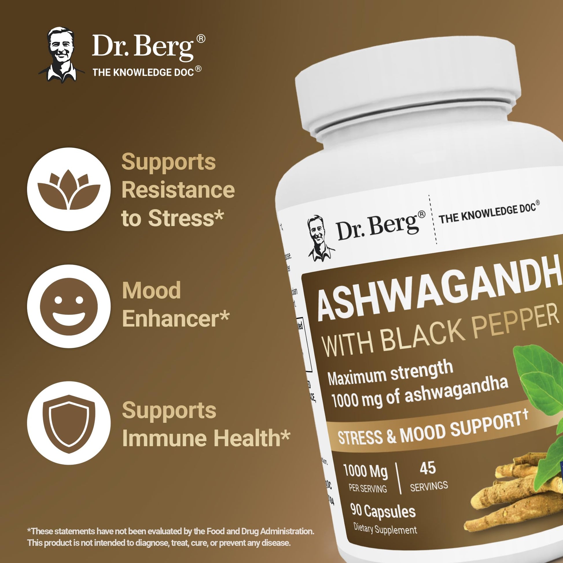 Dr. Berg Ashwagandha Capsules 1000mg - Includes Ashwagandha Root with Black Pepper from Bioperine - Ashwagandha Supplements 90 Capsules Dr. Berg NutritionalsAu supplements