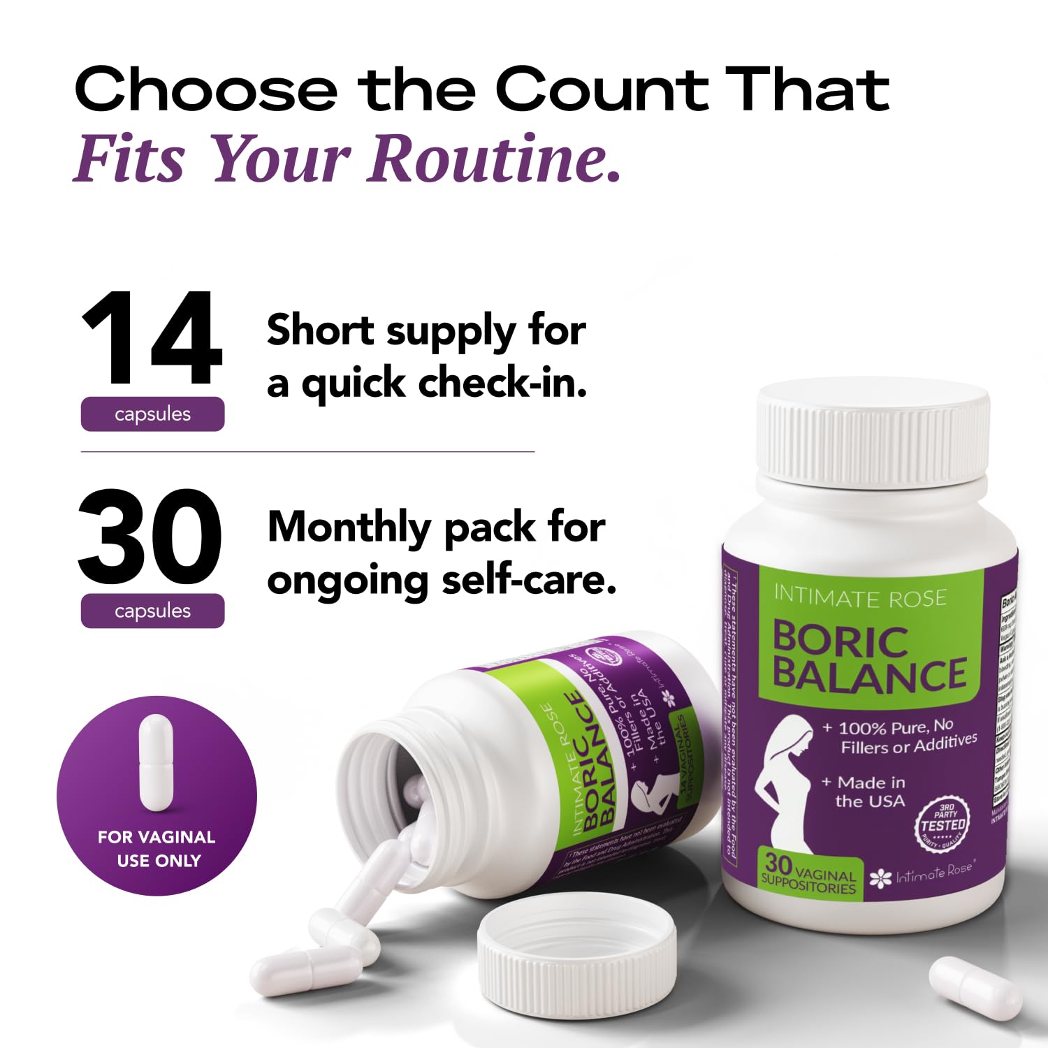 Intimate Rose Boric Acid Vaginal Suppositories, 14 Count for Feminine Deodorizing & Freshness - Vegan Capsules Intimate RoseUS supplements