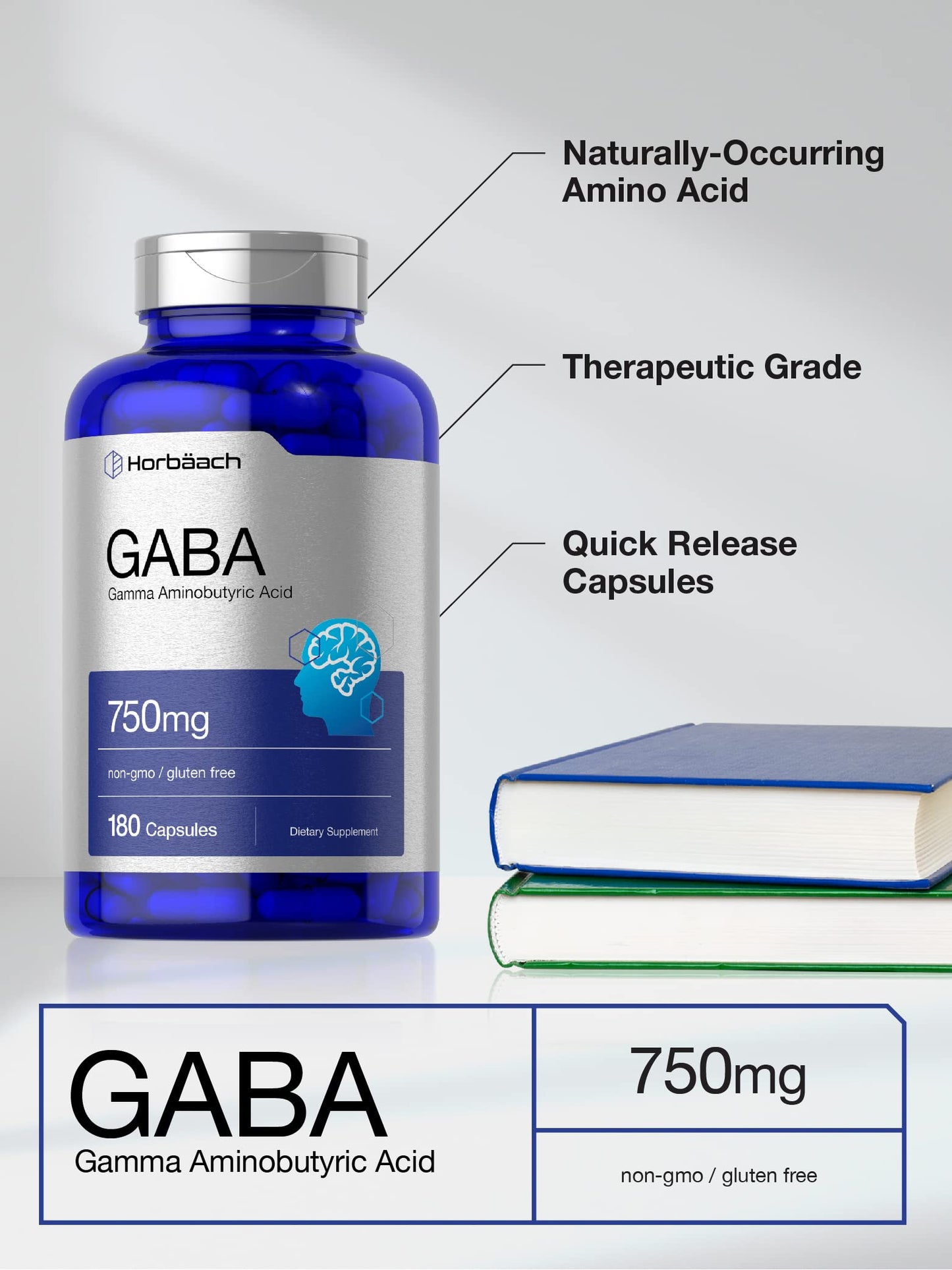 GABA 750mg | 180 Capsules | Gamma Aminobutyric Acid Supplement HorbäachUS supplements