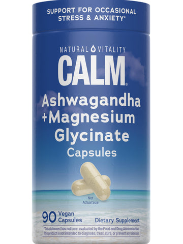 Natural Vitality Calm Ashwagandha + Magnesium Glycinate Capsules | Support for Occasional Stress & Anxiety | Gluten Free Supplement | 90 Count Natural VitalityAu supplements