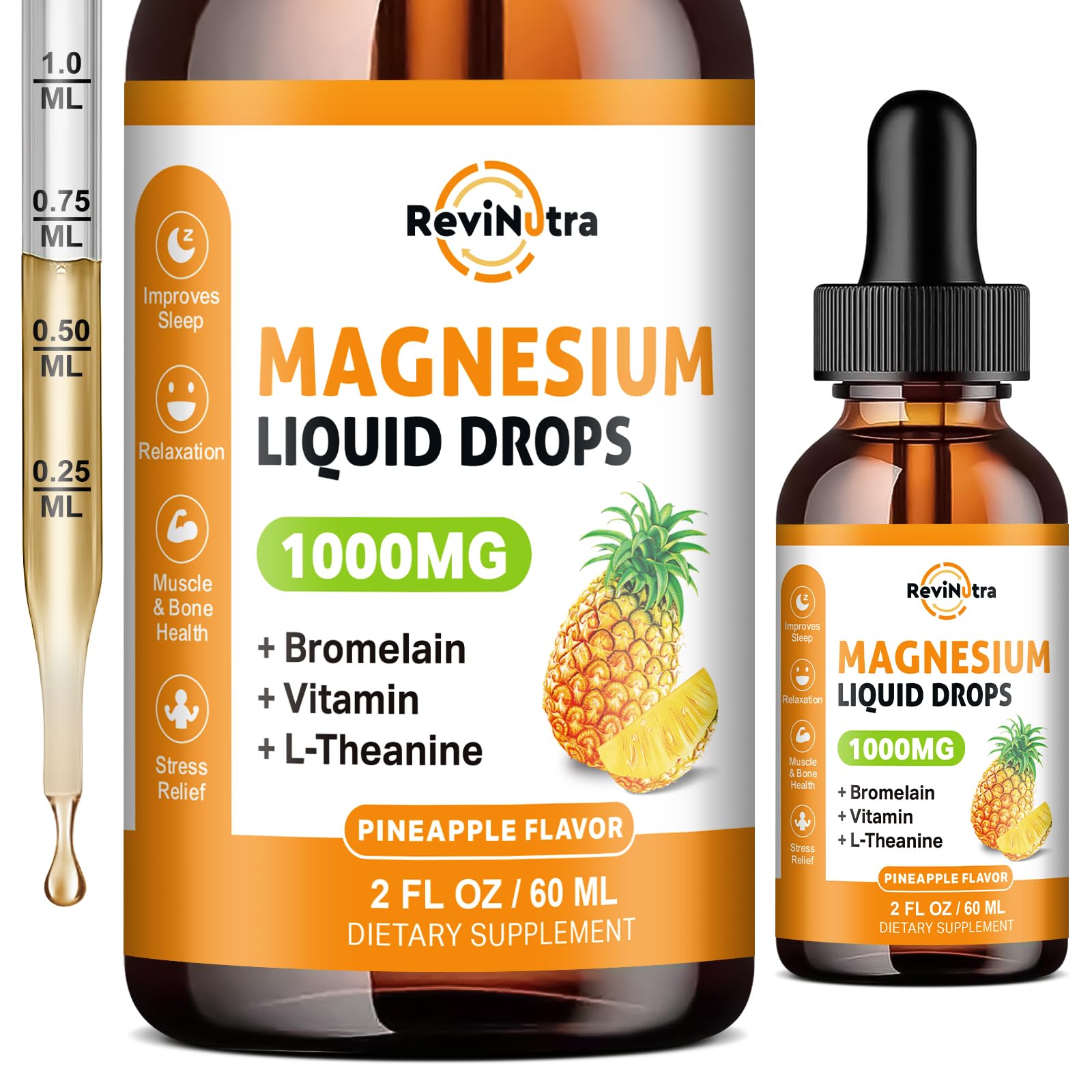 Magnesium Glycinate Liquid Drops, 1000mg of Liquid Magnesium Complex Supplement for Sleep, Nerve, Energy, Muscle, Bone, Calm & Digestion, High Absorption, 2 Fl Oz, Sugar-Free Pineapple Flavor ReviNutraAu supplements