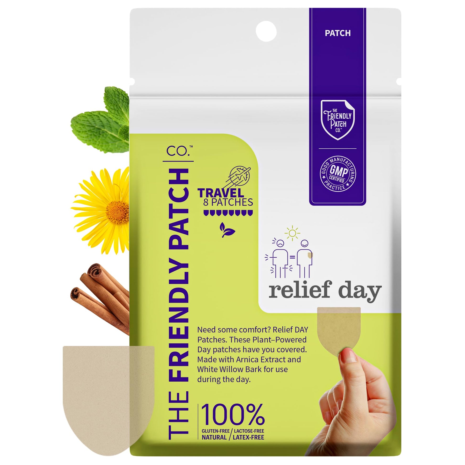 Relief Day Patch - Arnica, White Willow Bark, Saffron & Peppermint for Soreness and discomfort for Women and Men The Friendly Patch CO.Au supplements