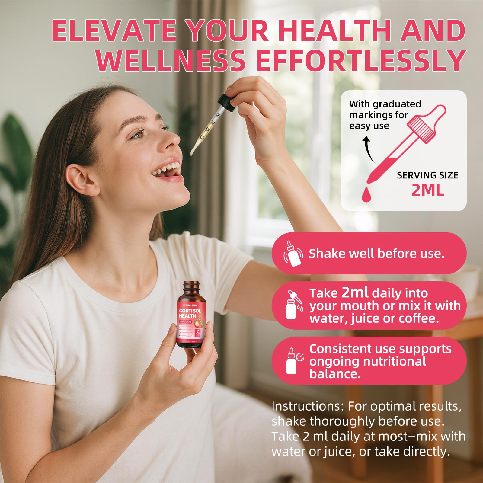 GZ HAOYUAN Cortisol Supplement Liquid Drops for Women and Men with Magnesium, Ashwagandha, L-theanine, Phosphatidylserine for Lower Cortisol, Calm, Mood, Sleep Support - 2 FL.OZ, Strawberry GZ HAOYUANAu supplements