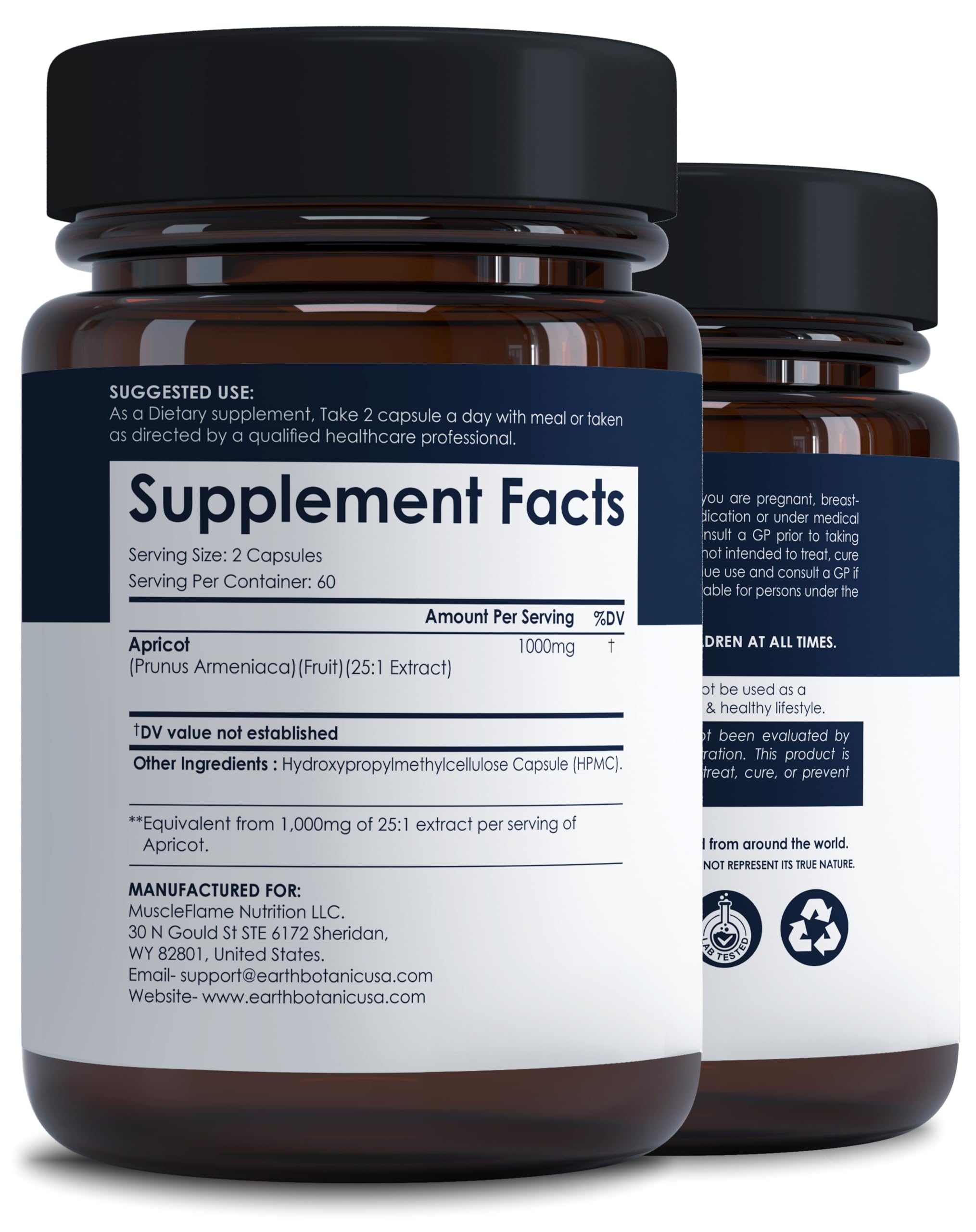 Earth BOTANIC Organic Apricot Extract, 1000 mg 120 Veggie Capsules (Vegan, Non-GMO) Herbal Supplements Earth BOTANIC OrganicAu supplements