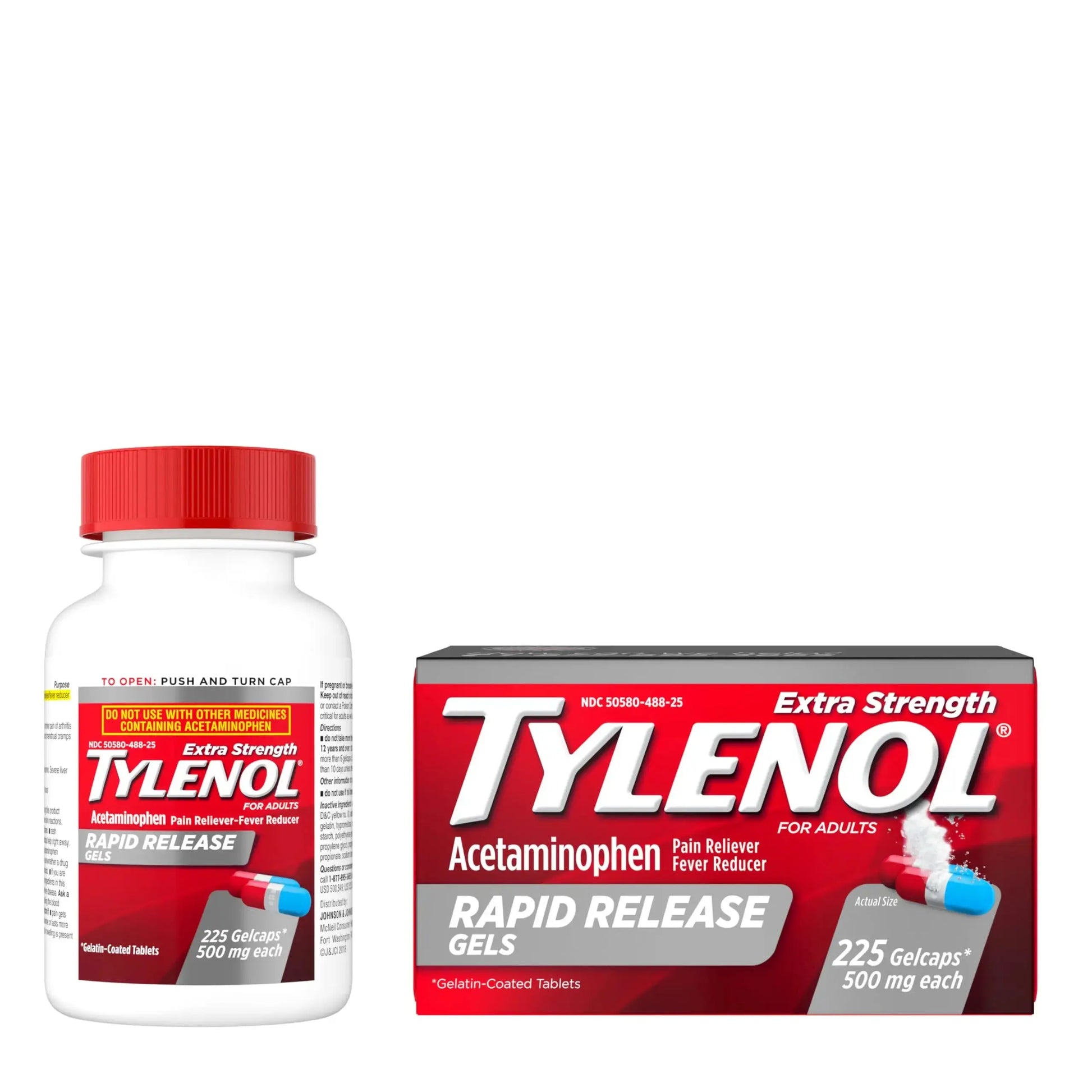 Tylenol Extra Strength Acetaminophen Rapid Release Gels, Fast, Strong Pain Relief, Fever Reducer Medicine, 500 mg Gelcaps with Laser‑Drilled Holes for Fast Release, Value Size, 225 Count TylenolAu supplements