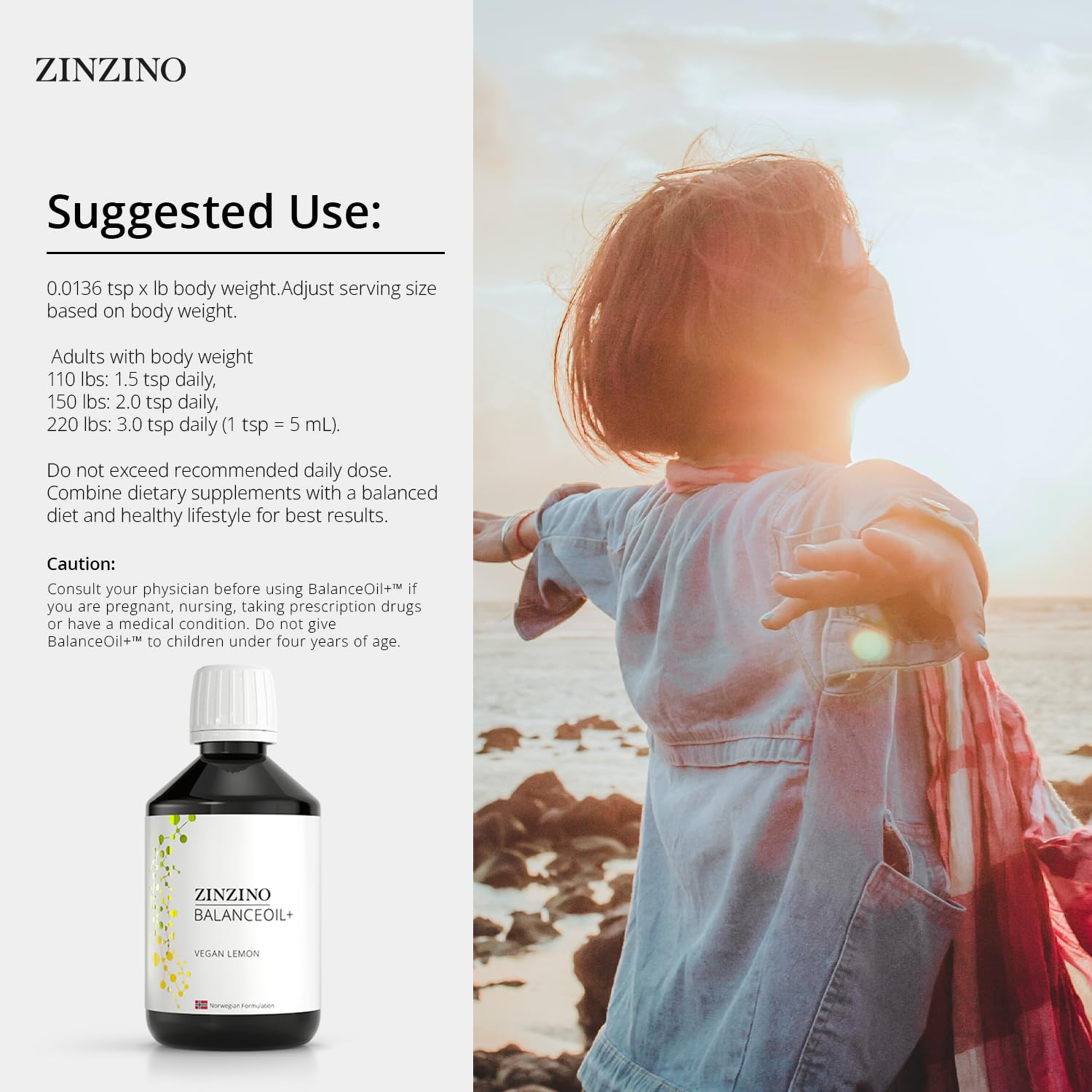Zinzino - BalanceOil+ Vegan Lemon, Synergistic Blend with Marine Micro-Algae, Olive Oil, Ahiflower Seed Oil, Vegan Vitamin D3-300 ml ZINZINOAu supplements