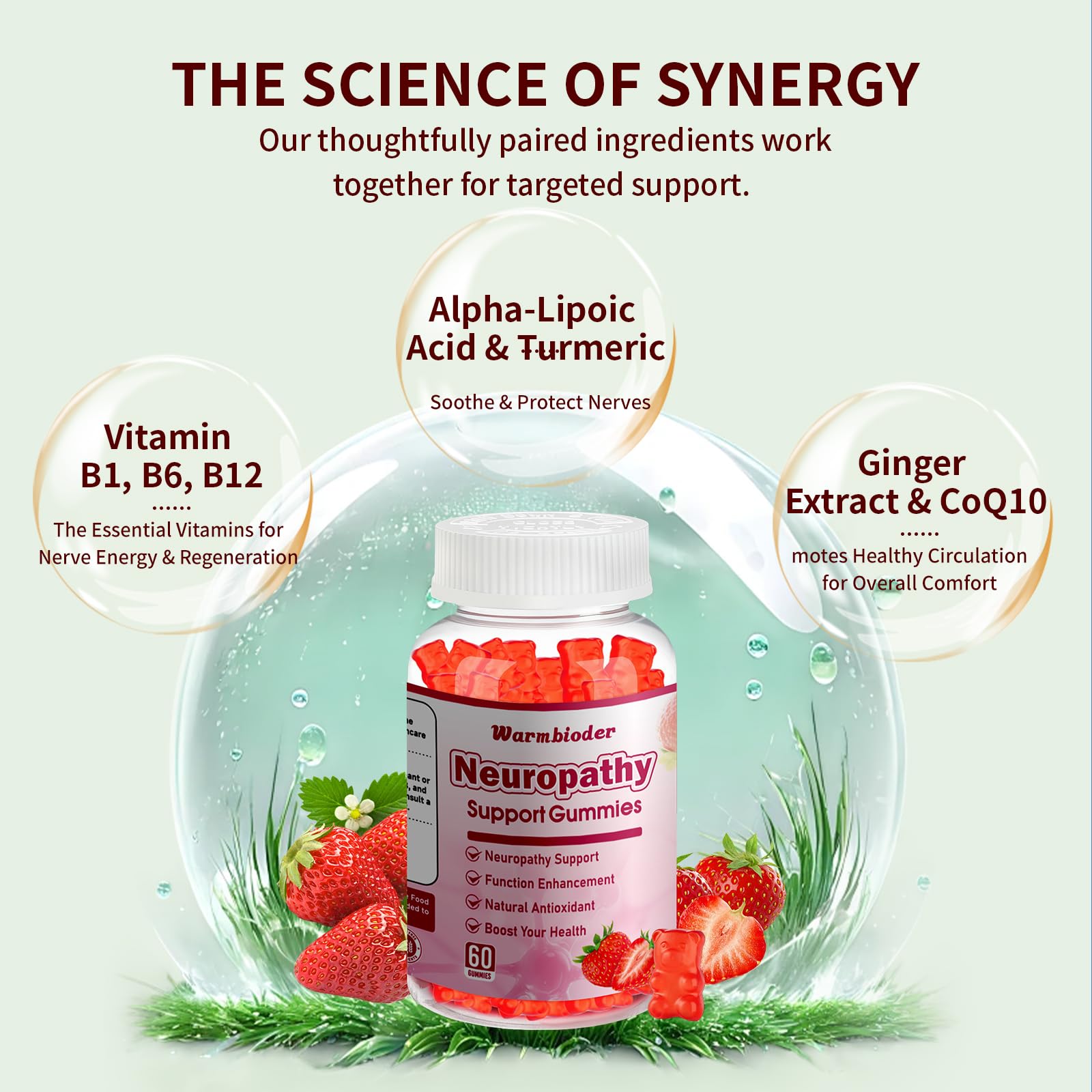 Sugar Free Neuropathy Support Gummies for Nerve – Enhanced Nerve Health, Regeneration, Cognitive Support with Vitamin B1, B6, B12, Magnesium, ALA, Turmeric, CoQ10 & More WarmbioderAu supplements