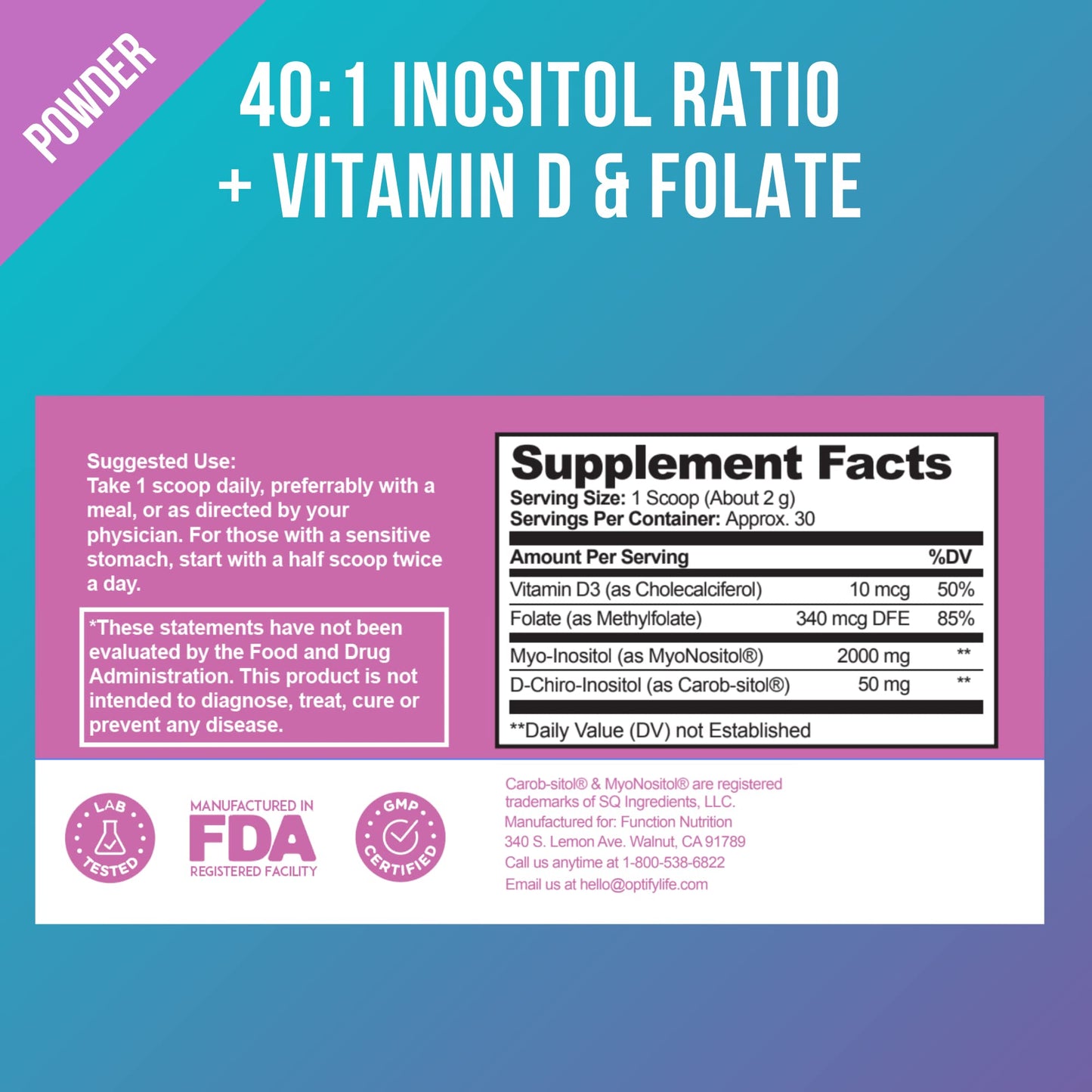 Premium Inositol Supplement Bundle - Myo-Inositol and D-Chiro Inositol Plus Folate OptifyUS supplements