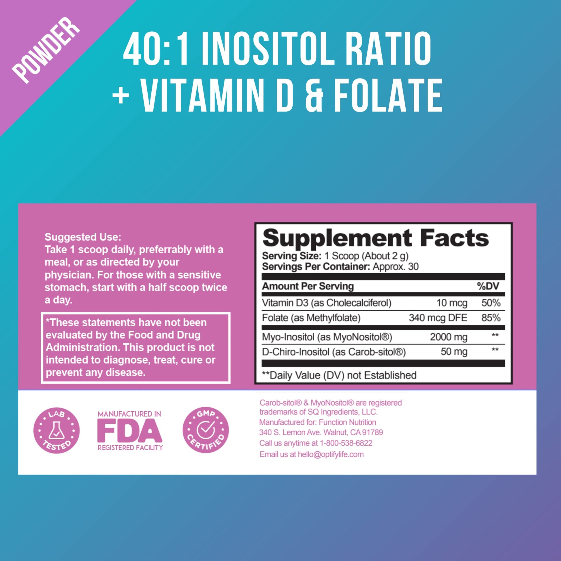 Premium Inositol Supplement Bundle - Myo-Inositol and D-Chiro Inositol Plus Folate OptifyUS supplements