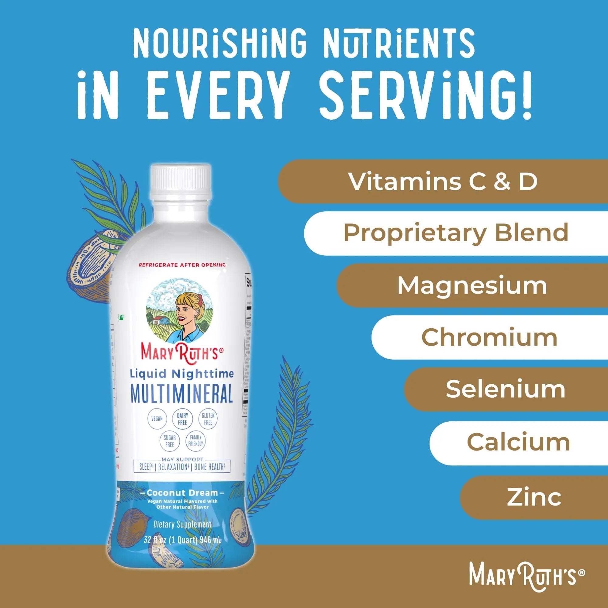 MaryRuth's Multivitamin Gummies for Women (Strawberry) & Liquid Nighttime Multimineral (Coconut, 32oz) | Clean Label Project Verified MARYRUTH'SAu supplements