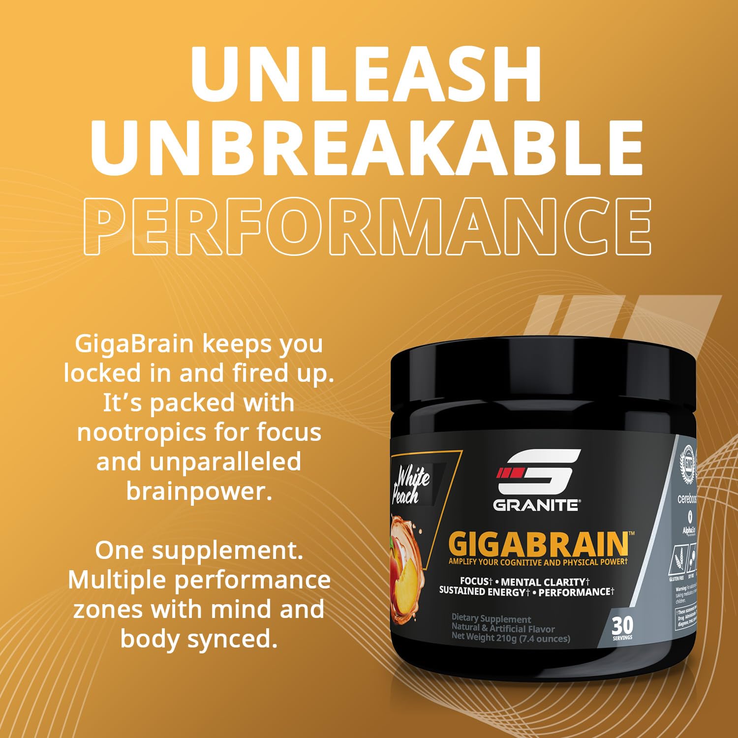 Granite Nutrition GigaBrain Nootropic Energy Powder – Cereboost, Alpha-GPC & ElevATP – Cognitive Focus Supplement for Sustained Energy & Performance – White Peach, 30 Servings Granite SupplementsAu supplements
