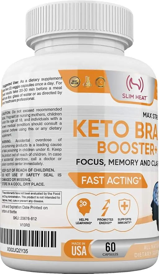 Keto Brain Booster - Brain Supplement - Focus, Concentration, Memory Neuro Supplement for Women & Men - Supports Learning, Energy, Immunity - All Natural, Non GMO, Made in USA - 60 Capsules Slim Heatnz supplements