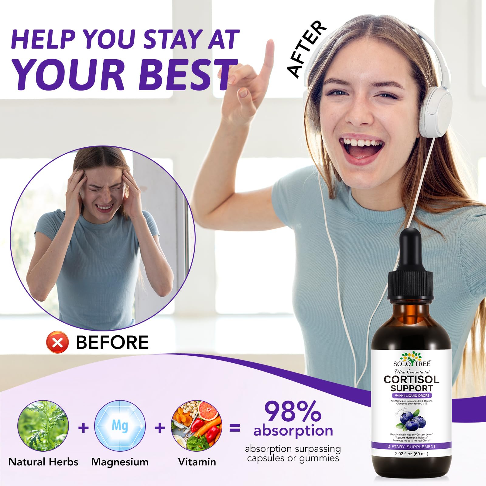 NIFEISHI Cortisol Reducer & Manager Liquid Drops for Women & Men | Cortisol Supplements with Ashwagandha & Magnesium | 9-in-1 Stress & Mood Support, Blueberry Flavor-2.02 floz NIFEISHIAu supplements
