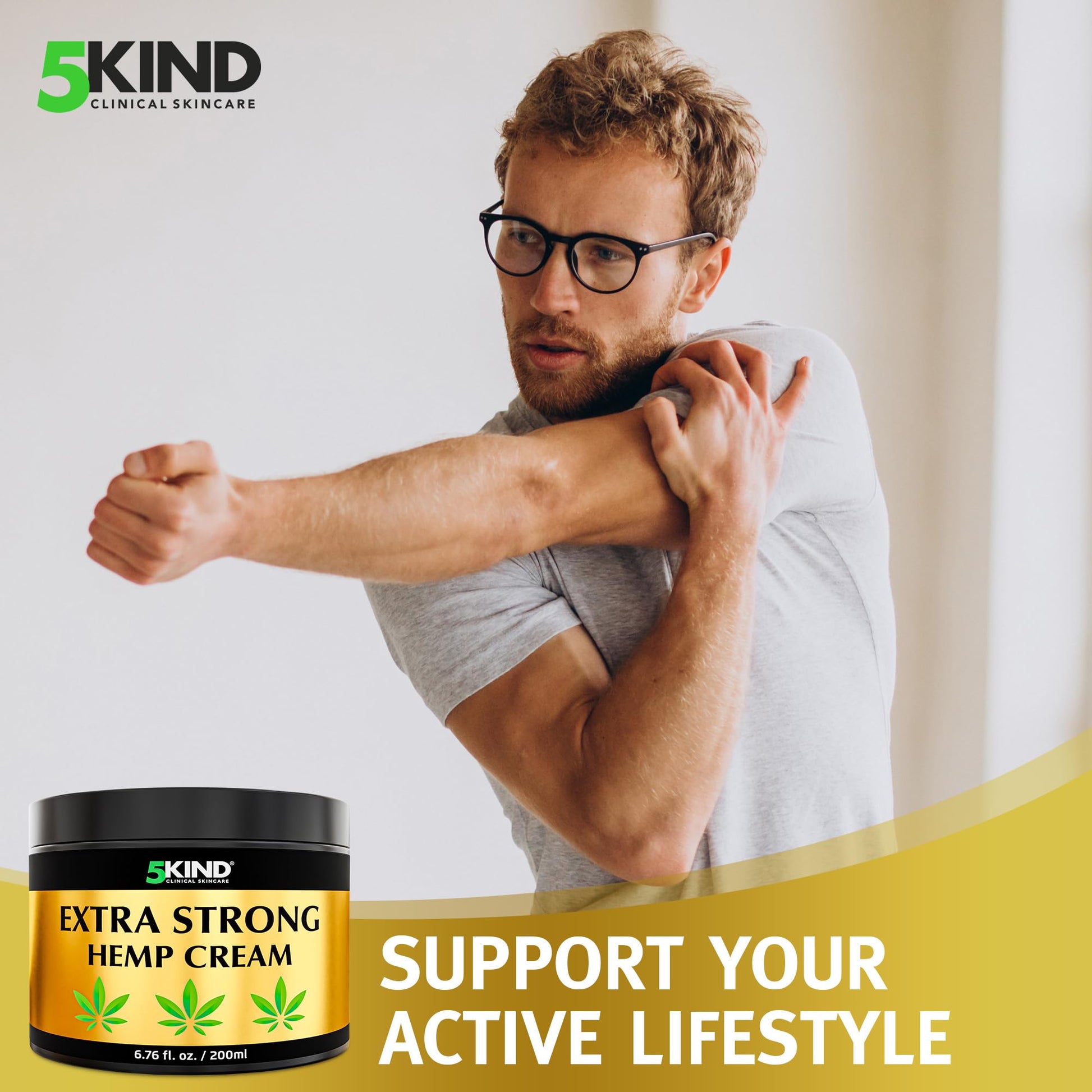 5kind Extra Strong Hemp Cream 6.76 fl oz - Maximum Strength - Natural Topical Cream - Muscle Rub for Lower Back, Joints, Neck, Knees, Shoulders 5kind clinical skincareAu supplements