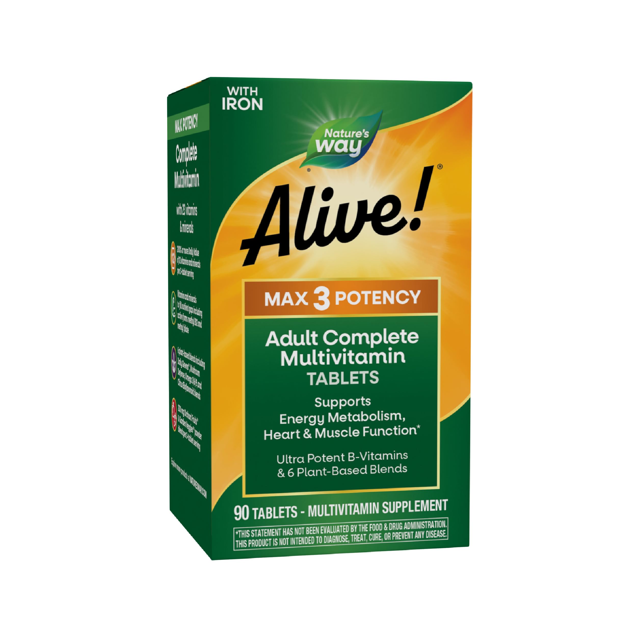Nature's Way Alive! Max3 Potency Daily Multivitamin, Methylated B12 and Folate, Ultra Potency B-vitamins to Support Energy Metabolism*, 90 Tablets Nature's WayAu supplements