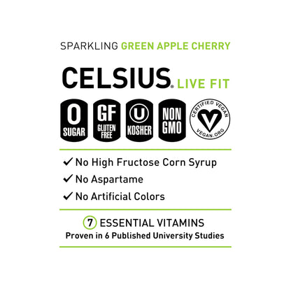 CELSIUS Sparkling Green Apple Cherry, Functional Essential Energy Drink, 12 Fl Oz CELSIUSUS supplements