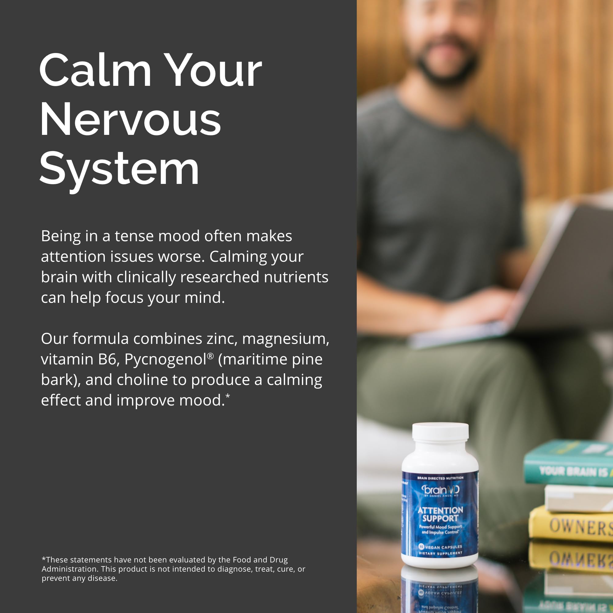 BRAINMD Dr Amen Attention Support - 90 Capsules - Promotes Mental Focus & Impulse Control - Gluten Free - 30 Servings BRAINMDAu supplements
