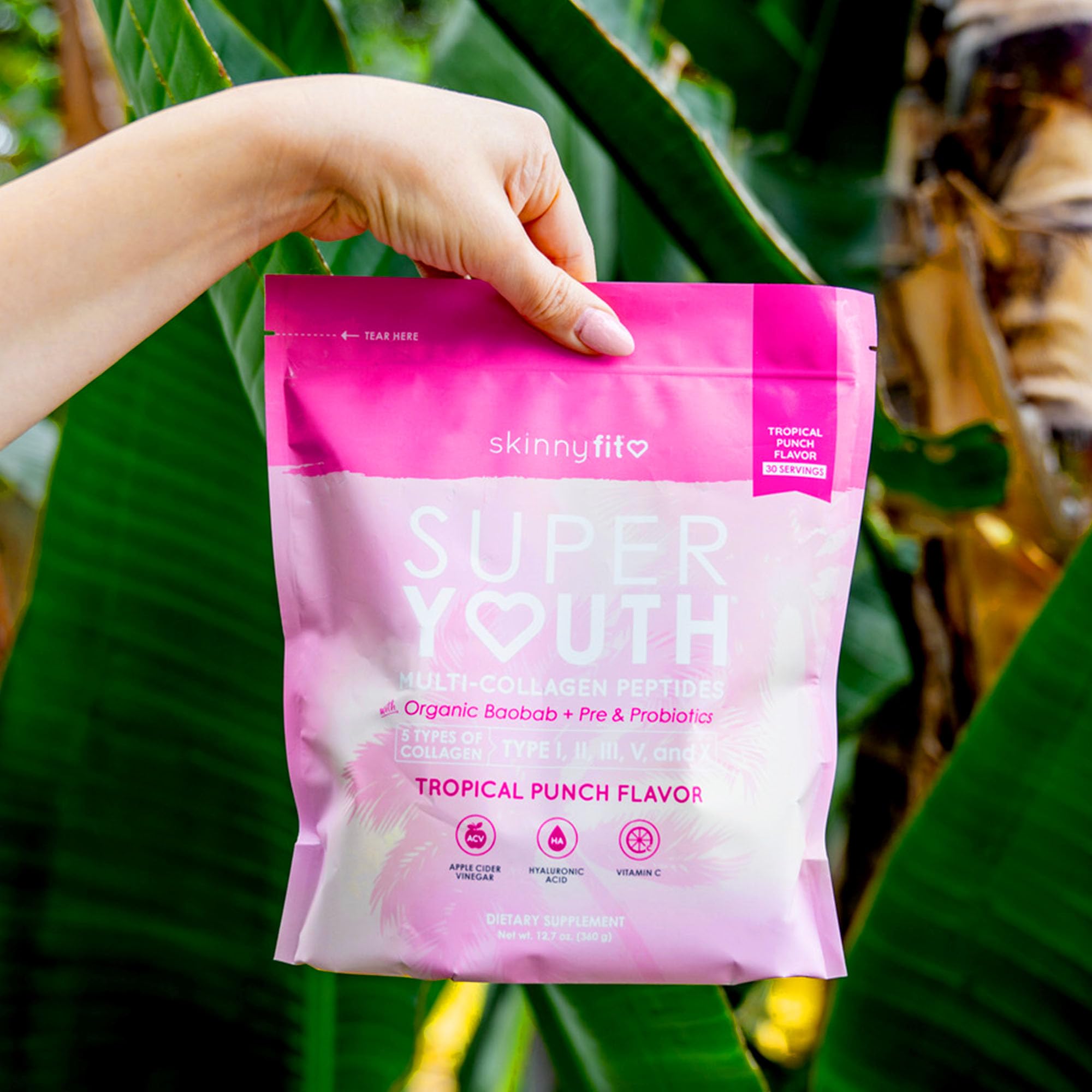 SkinnyFit Super Youth Tropical Punch Multi-Collagen Peptides + Probiotics, Baobab Fiber SkinnyFitUS supplements