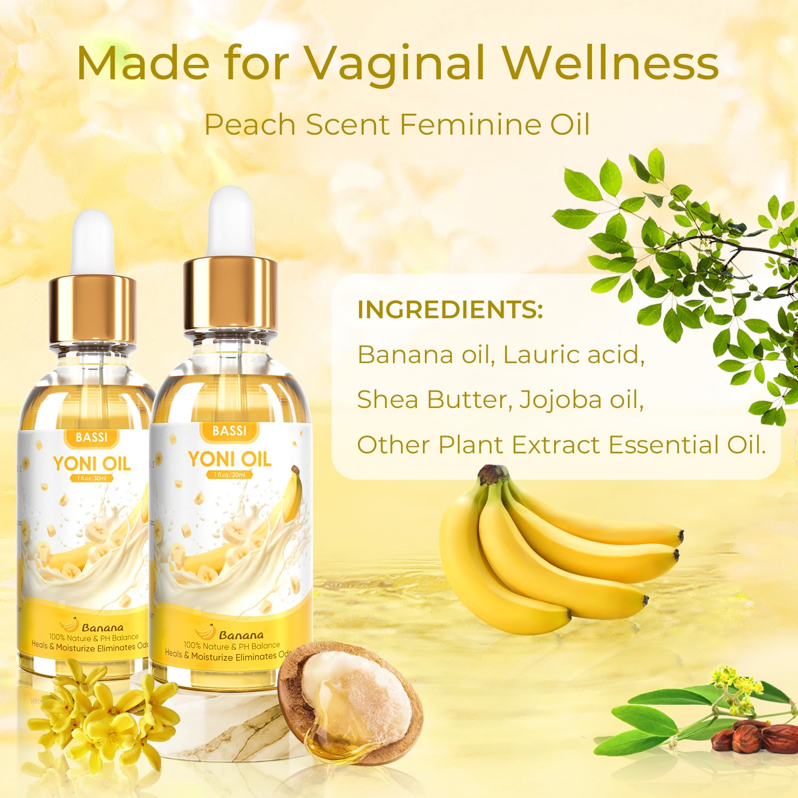 2PCS Yoni Oil Organic Feminine Oil Vaginal Moisturizer - Ph Balance for Women - Feminine Deodorant BASSIAu supplements