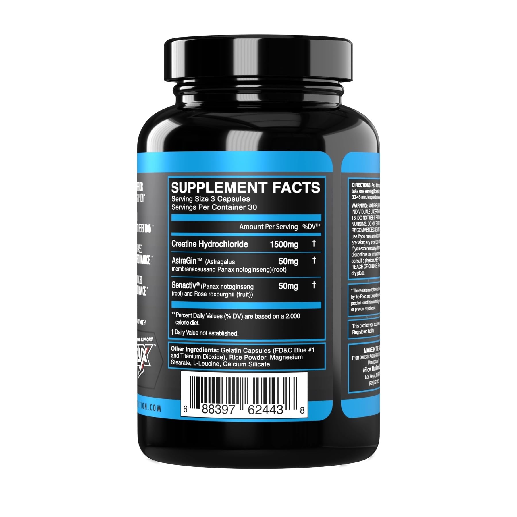 eFlow Creatine Capsules, HCL Creatine Pills - Creatine Supplement for Men & Women, Muscle Builder, Endurance, Strength, with AstraGin and Senactiv (1500mg, 90 Capsules) eFlow NutritionAu supplements