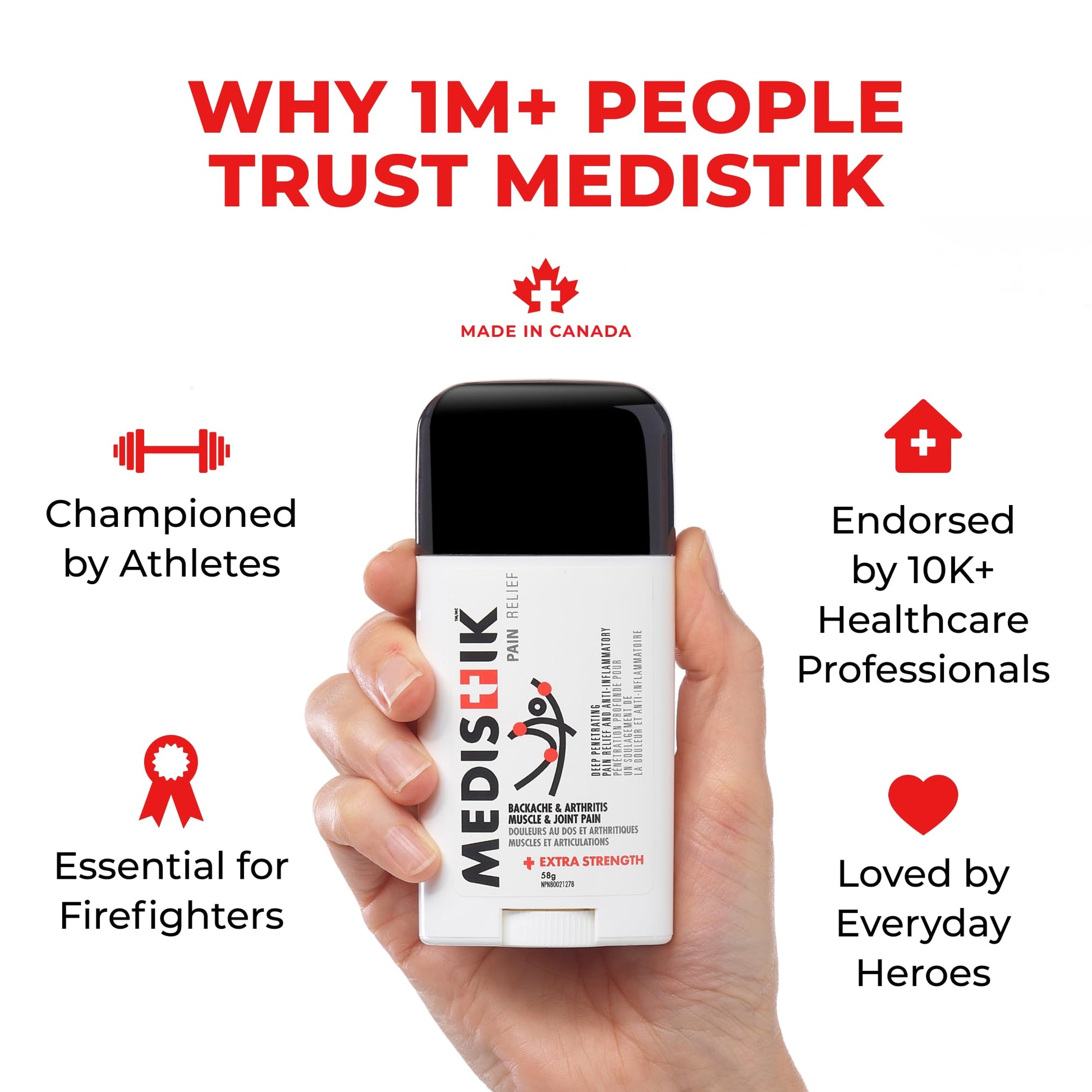 Medistik Extra Strength Pain Relief Stick. Long Lasting Topical Pain Reliever for Backache, Muscle & Joint Pain, 58g (One Pack) MedistikAu supplements