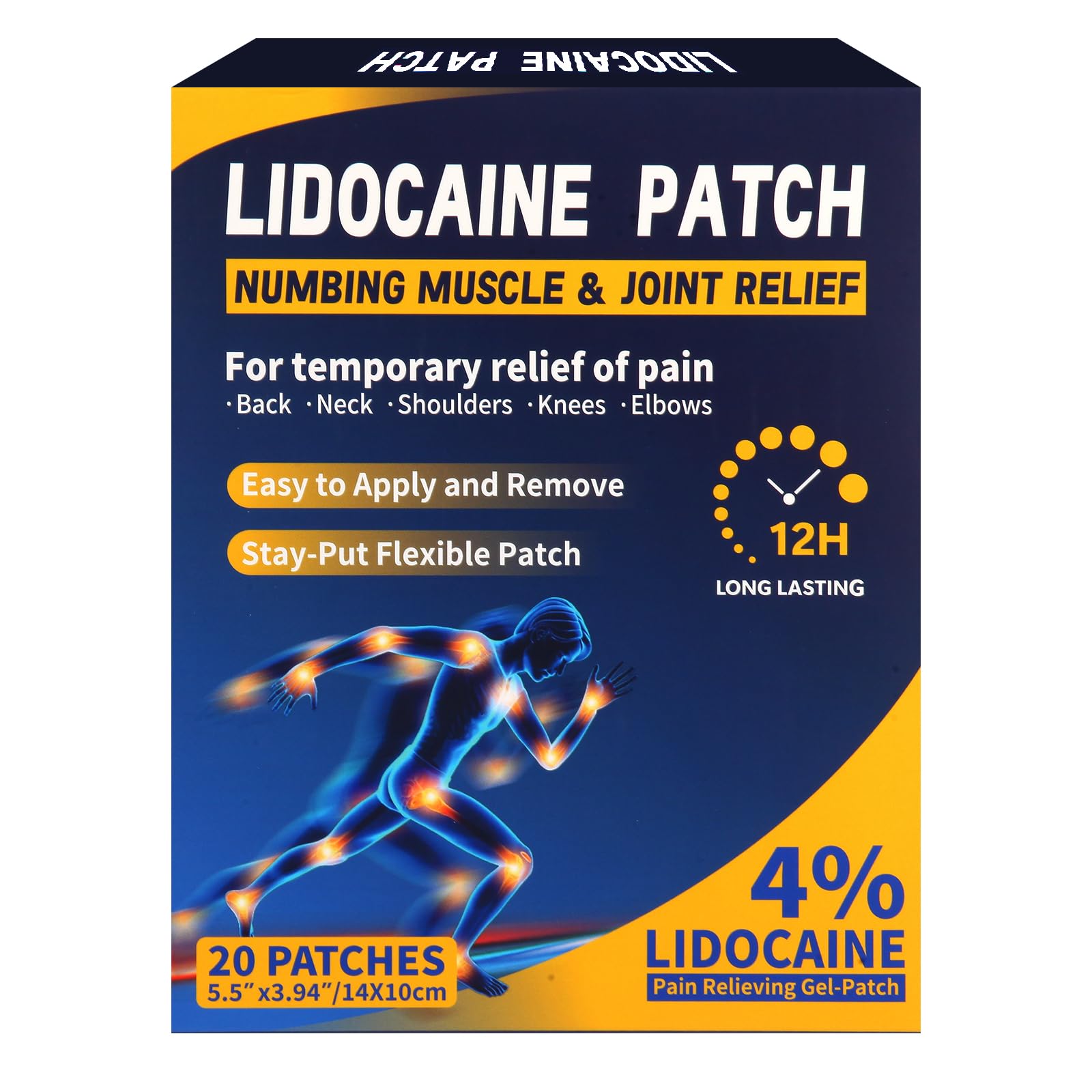 AROSLU Lidocaine Pain Relief Patches Maximum Strength Numbing Gel Patch for Back Knee Neck Shulder Joint Ache Muscle Soreness ICY Compress Topical 20-PCS AROSLUAu supplements