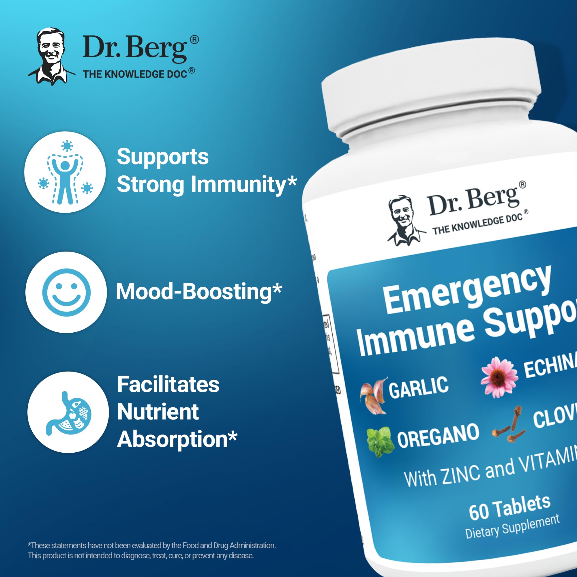 Dr. Berg Emergency Immune Support w/Echinacea - Potent Blend of Herbal Extracts (Warning: Strong Herbal Smells) - Immune Support Supplement Includes 2,000 IUs of Vitamin D & 10mg of Zinc - 60 Tablets Dr. Berg NutritionalsAu supplements