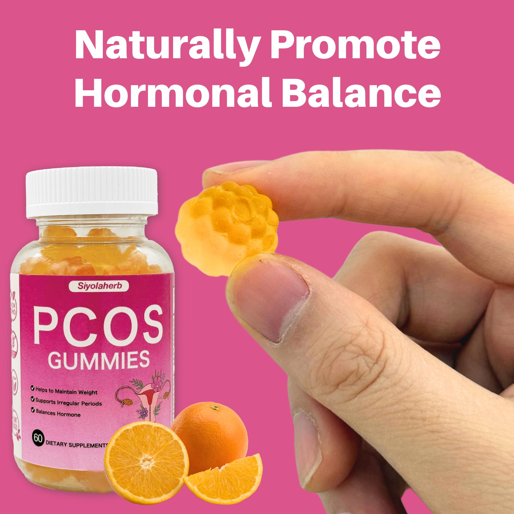 PCOS Vitamins Gummies for Women Hormone Balance & PCOS Relief & Fertility Support, 60 Ovarian Support Vitamins with Inositol for Healthy Menstrual Cycle, Inositol Gummies for Hirsutism and Acne SiyolaherbAu supplements