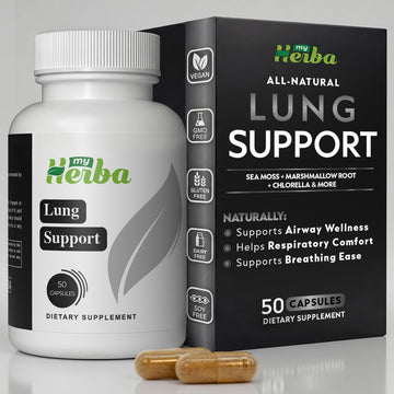 MyHerba Lung Support Supplement - Vegan Formula with Marshmallow Root, Chlorella, Ginkgo Biloba Leaf, Irish Sea Moss & PAU D’Arco - Deep Lung Cleanse, Detox and Immune Support for Adults, 50 Capsules MyHerbaAu supplements