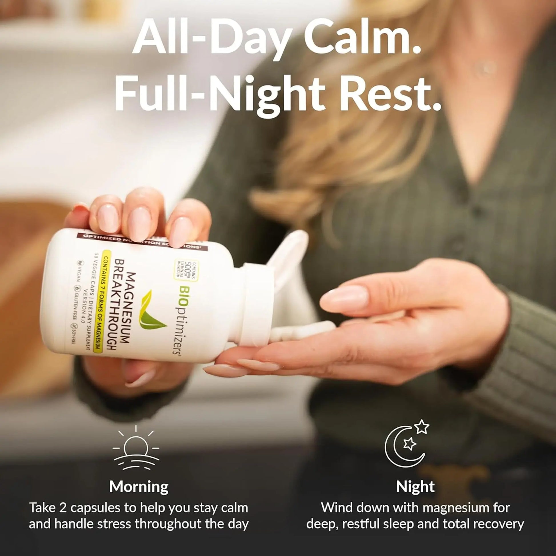 BIOptimizers Magnesium Breakthrough Supplement with 500mg - 7 Forms of Magnesium: Glycinate, Malate, Citrate, and More - Natural Support for Sleep and Cognitive Function -30 Capsules- Calming Vitamins BIOptimizersnz supplements