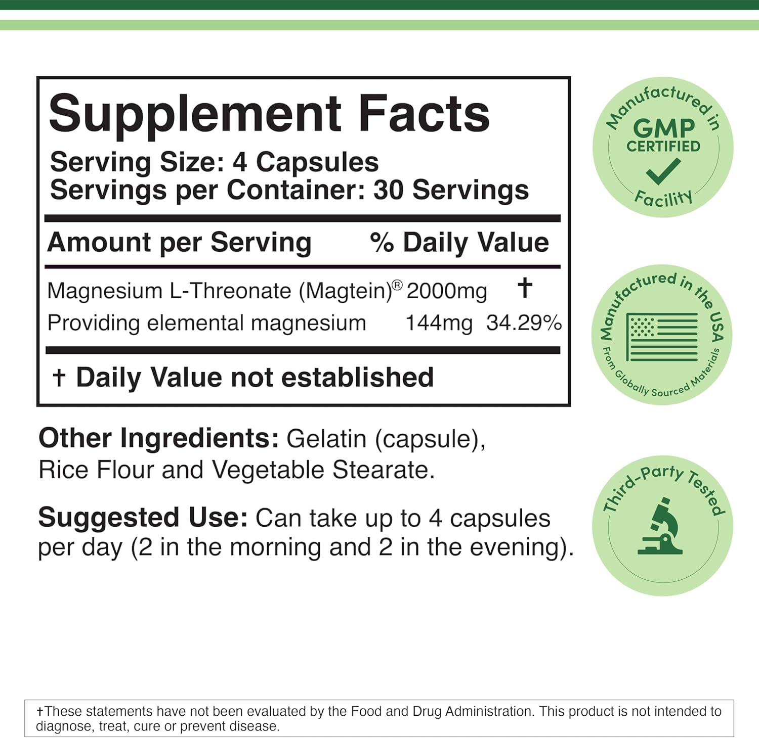 Magnesium L Threonate, Magtein, Sleep and Cognitive Support – High Absorption – Most Bioavailable Form of Magnesium – 2,000 mg – 120 Capsules Double Wood SupplementsAu supplements