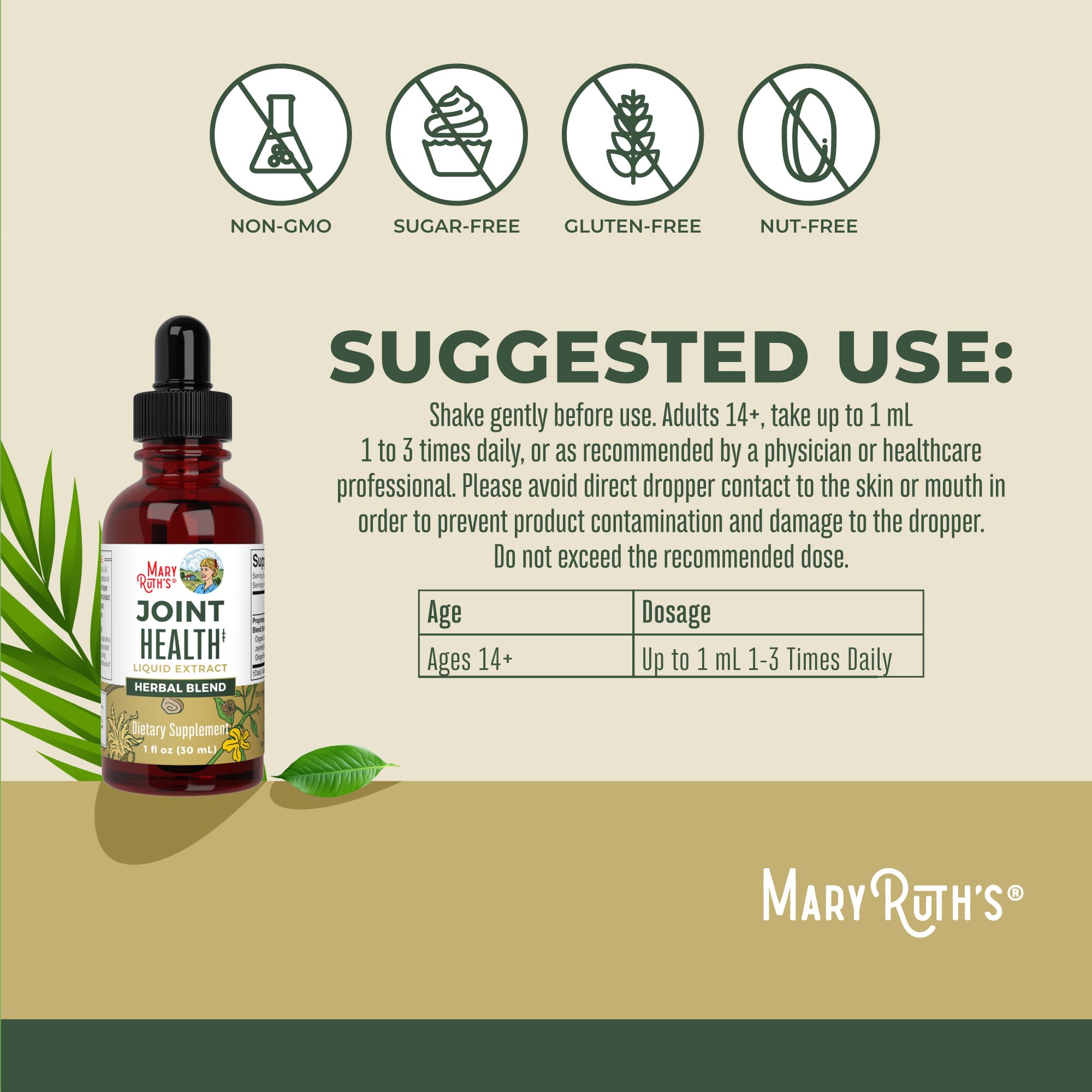 MaryRuth Organics Joint Health Liquid Extract | Four Herbal Blend Liquid Drops | Ginger Root | Licorice Root | Cats Claw | Devils Claw | Vegan | Non GMO | Alcohol Free Tincture | 30 Servings MARYRUTH'SAu supplements