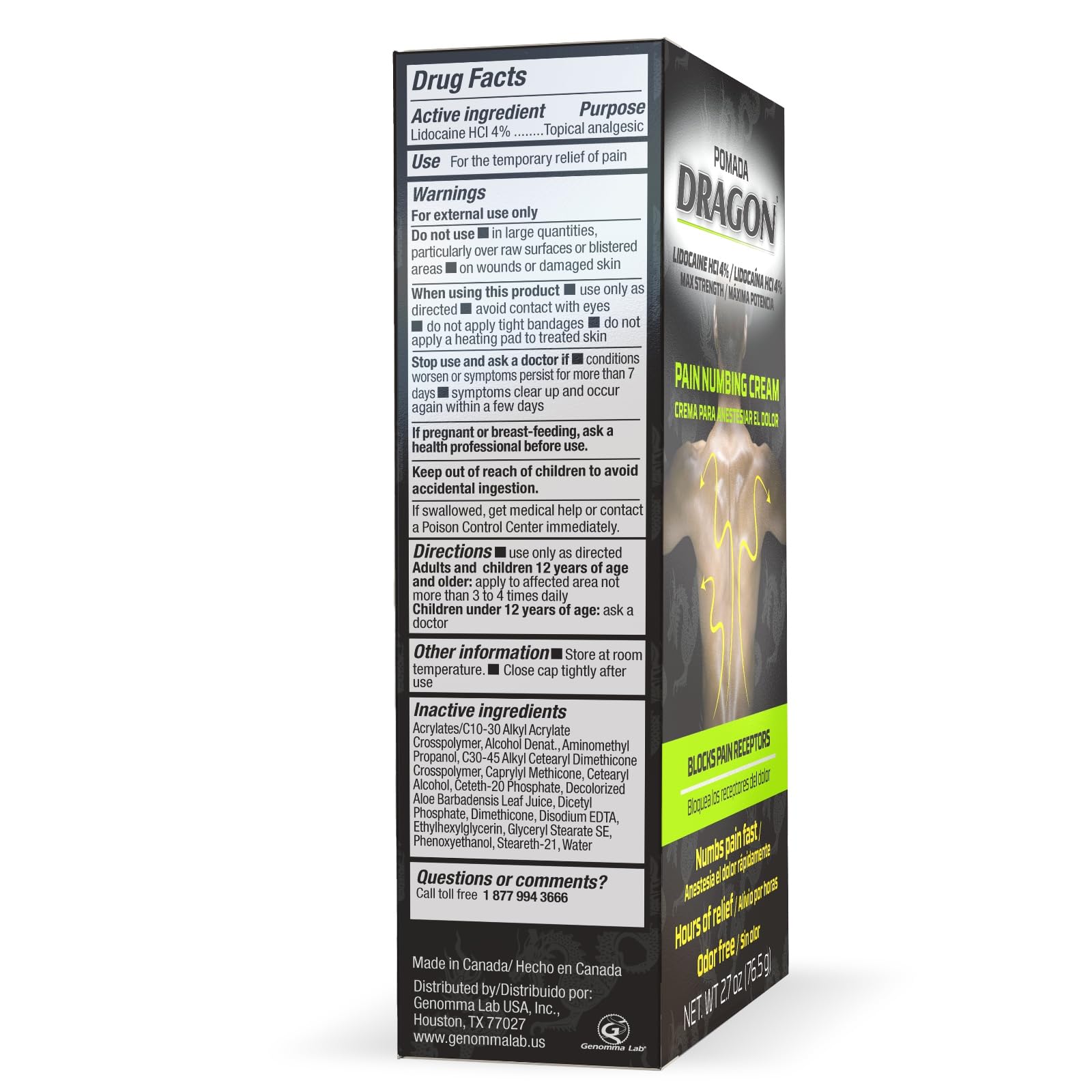 Dragon Numbing Cream Lidocaine 4% Maximum Strength Numbing Cream, Topical analgesic with Lidocaine for Muscle Relief, Pain Cream for Knees and Feet, 2.7 Oz DRAGONAu supplements