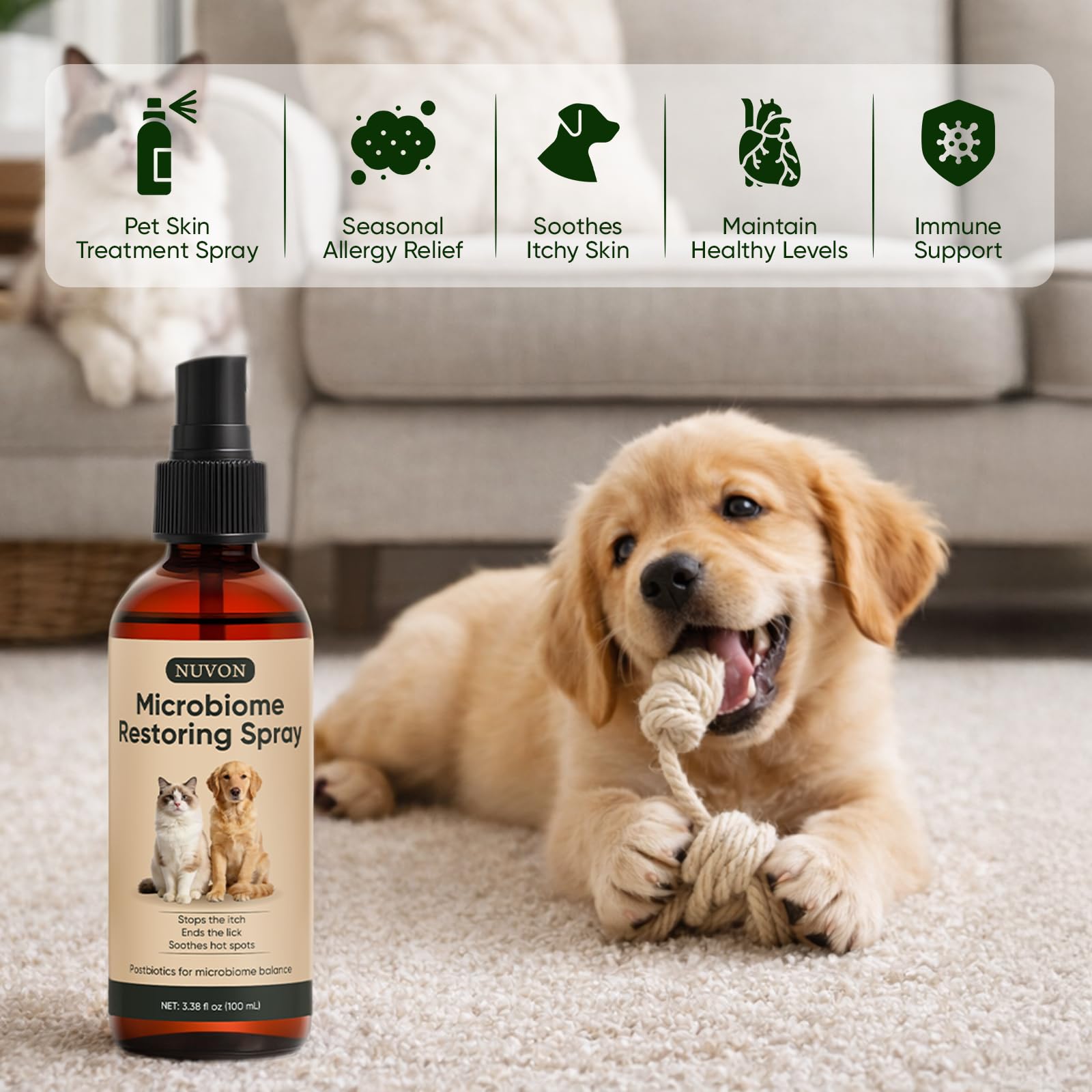 Wanciment NUVON Postbiotic Spray - Hot Spot Treatment for Dogs & Cats - Helps Alleviate Sensitive Skin, Scratching, and Licking of Coat - 3.38 fl oz WancimentAu supplements