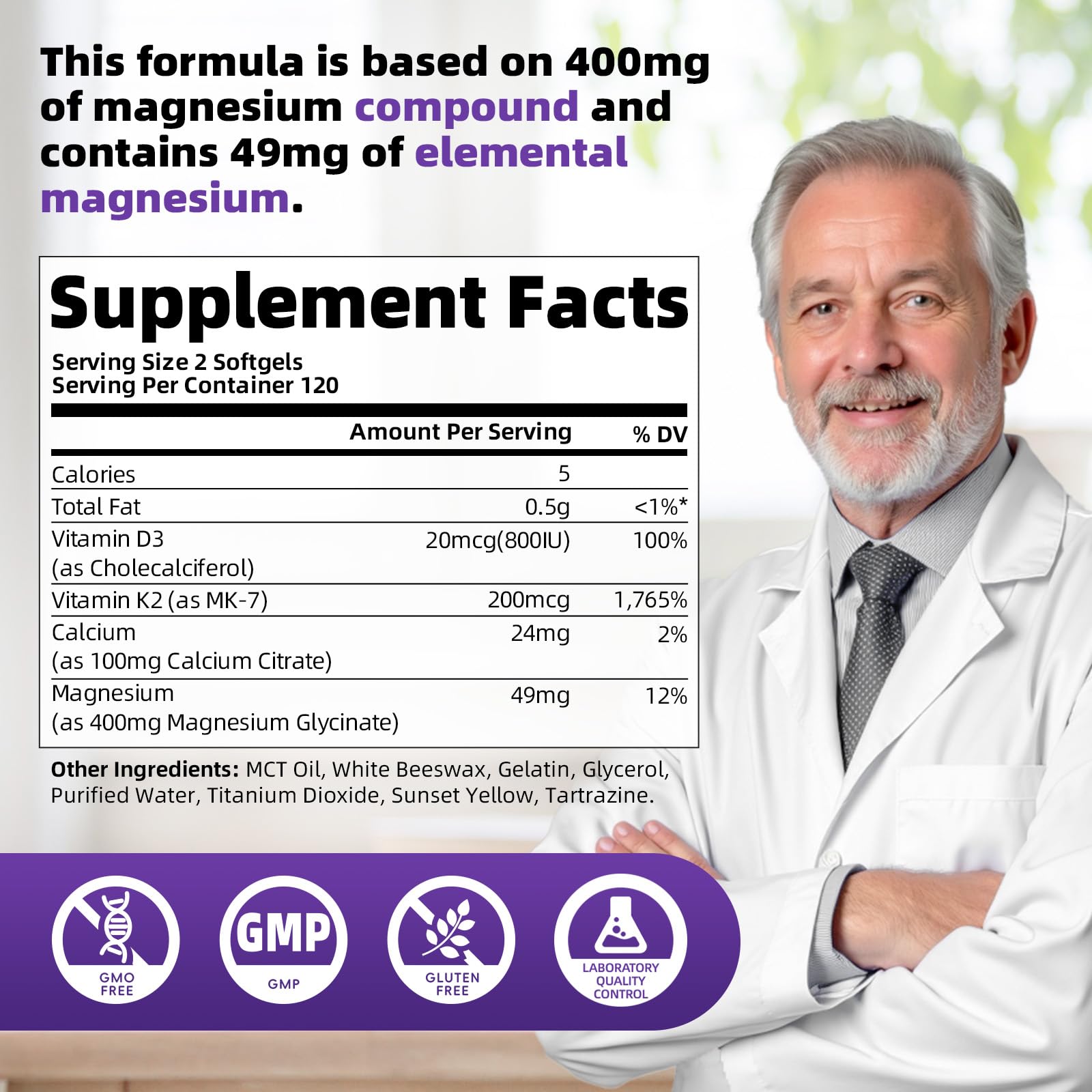 Magnesium Glycinate 400mg Softgels, Small Easy to Swallow High Absorption Magnesium Supplement, with Vitamin D3 & K2 for Sleep Relax Calm Muscle Bone* Health, 120 Gelcaps AlliwiseAu supplements