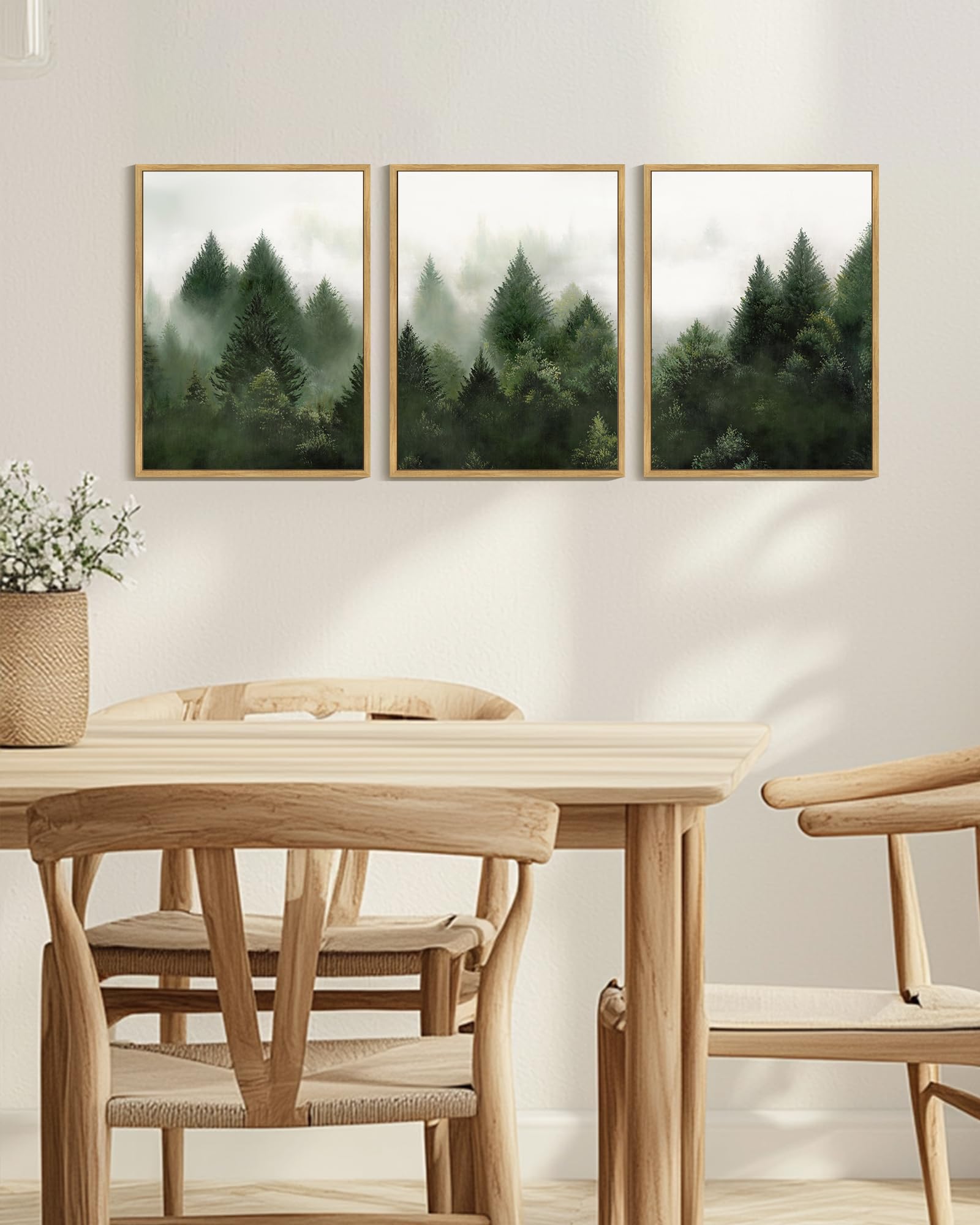 KUVIOKE Morden Green Fog Pine Tree Framed Canvas Wall Art Nature Nordic Forests Artwork Painting Bedroom Decor 12x16in (Natural Framed) KUVIOKEAu supplements