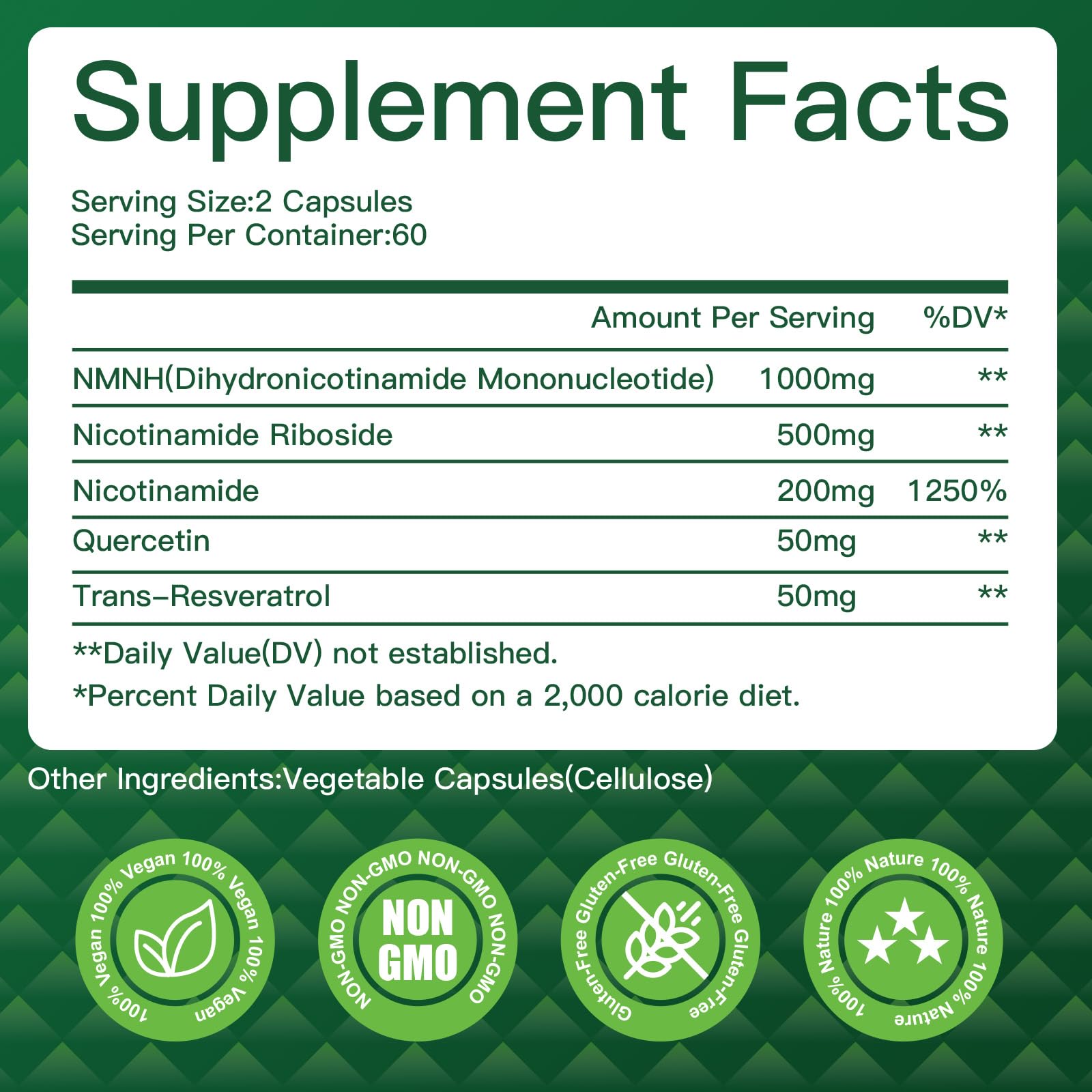 NMNH(Dihydronicotinamide Mononucleotide),NMNH Supplement 1000mg Pure Nicotinamide Mononucleotide,NAD High Purity Supplement Alternative,for Energy,Focus,Non-GMO, Gluten Free,120 Capsules VPKINAu supplements