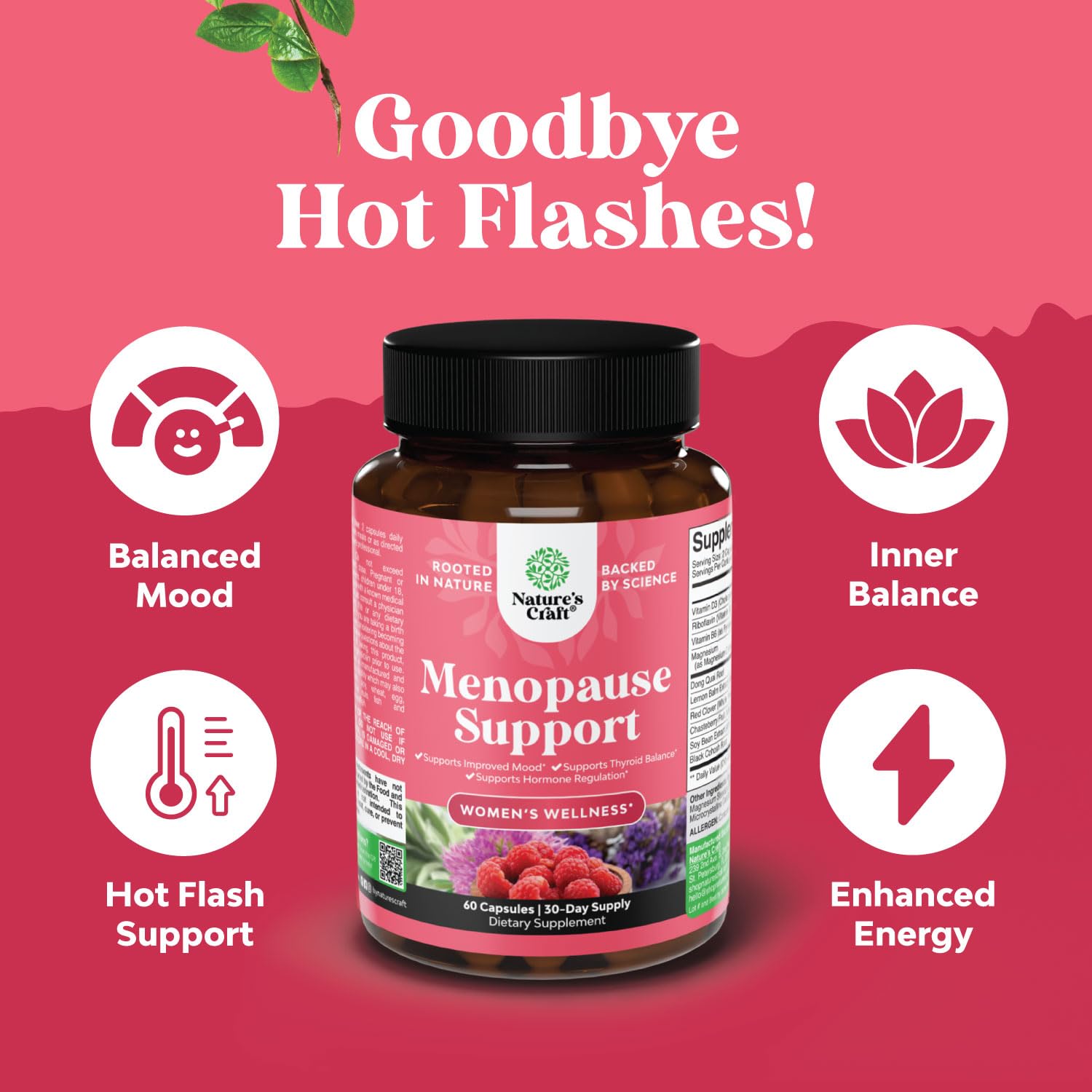 Complete Herbal Menopause Supplement for Women - Female Hormone Balance Capsules for Night Sweats Hot Flashes & Mood Swings with Dong Quai, Chaste Berry & Black Cohosh Root - 60 Count Natures CraftAu supplements