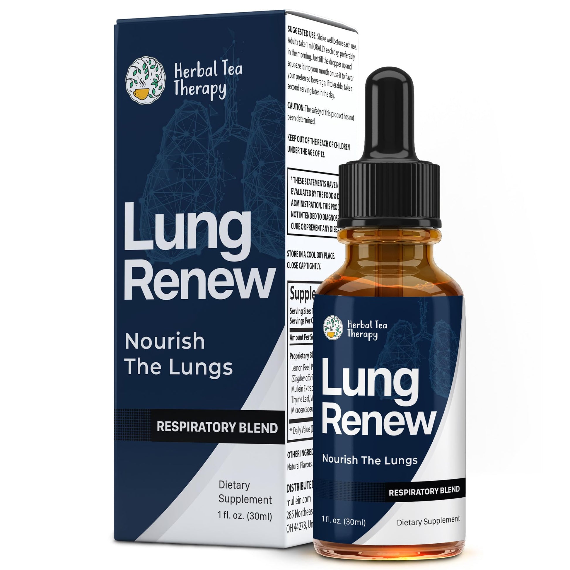 Herbal Tea Therapy Lung Renew Mullein Drops for Lungs (1 fl. oz.): Peppermint, Thyme, & Mullein Leaf Extract for Lungs Detox & Daily Respiratory Comfort - GMO-Free & Made in USA Herbal Tea TherapyAu supplements