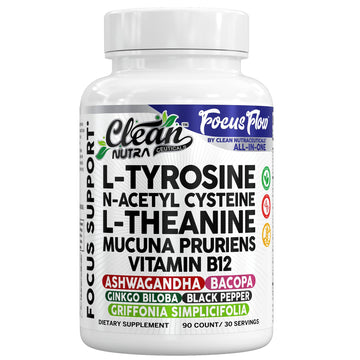 Focus Flow L-Tyrosine Vitamin B C D L-Theanine Ashwagandha Ginkgo Biloba Vitamin B12 Thiamine Black Pepper N-Acetylcysteine Mucuna Pruriens 90 Count Capsules by Clean Nutra Clean NutraceuticalsAu supplements