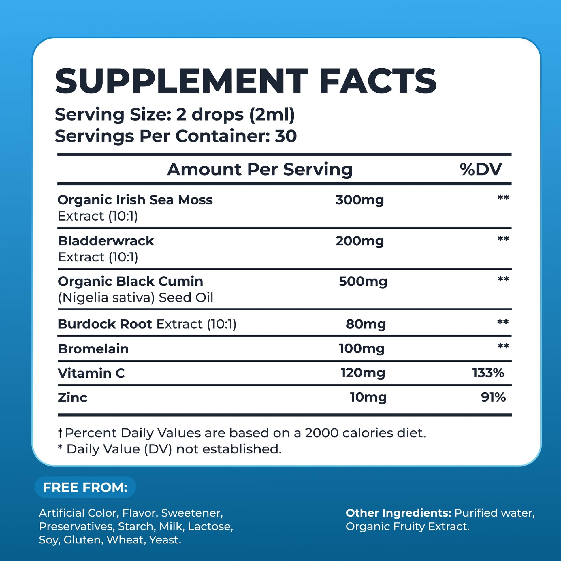 Irish Sea Moss Liquid Drops - 3000mg Formula - with Bladderwrack, Burdock Root & Black Cumin Seed - Liquid Supplement - Apple Flavor - 2 Fl Oz (60ml) TrueSeaMossAu supplements