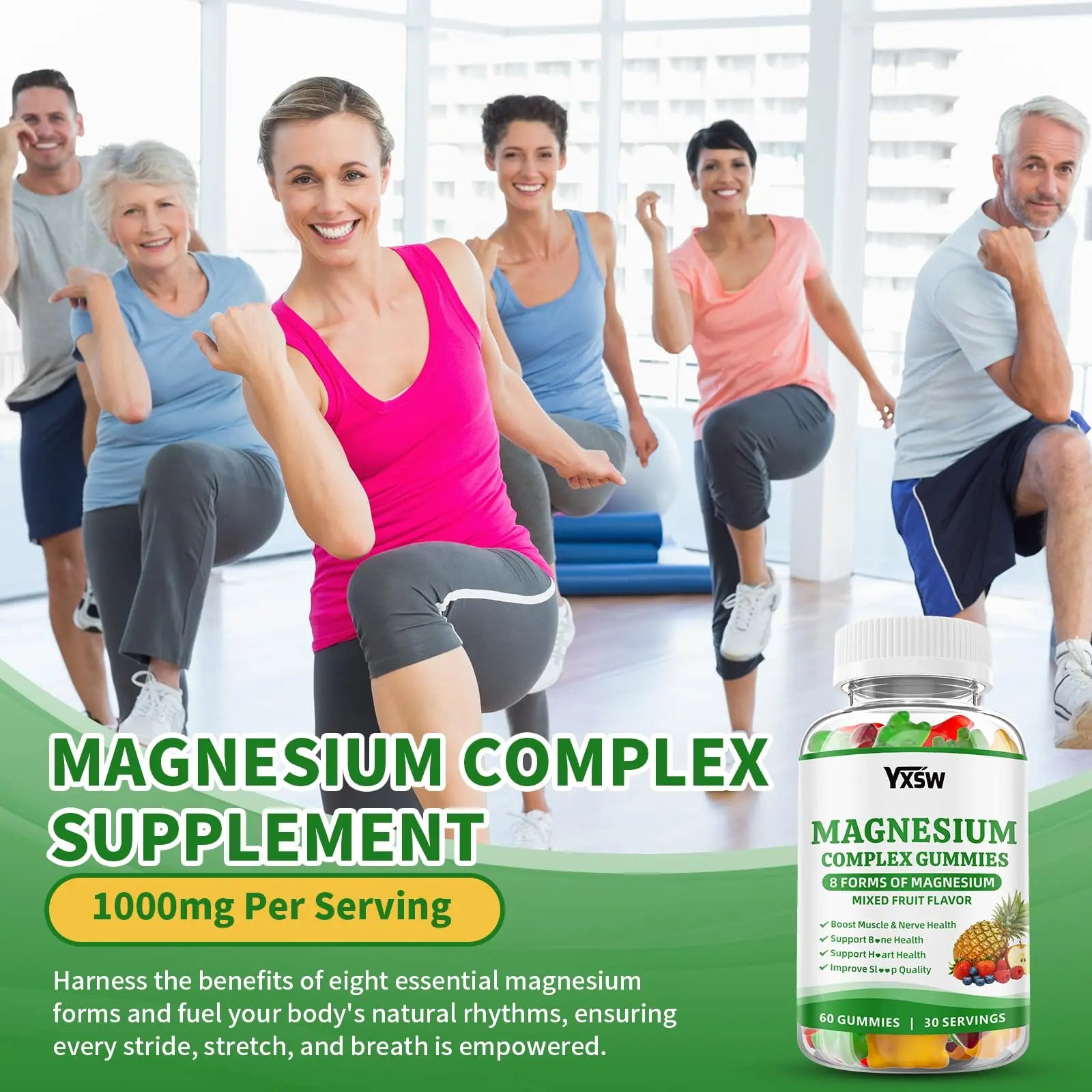 Magnesium Complex Gummies 8 Elemental 1000mg - Magnesium Glycinate, Citrate, Malate, Taurate, Supports Bones, Muscle, Nerve Health, for Women & Men, Vegan Non-GMO, Mixed Flavors, 60 Count YXSWnz supplements
