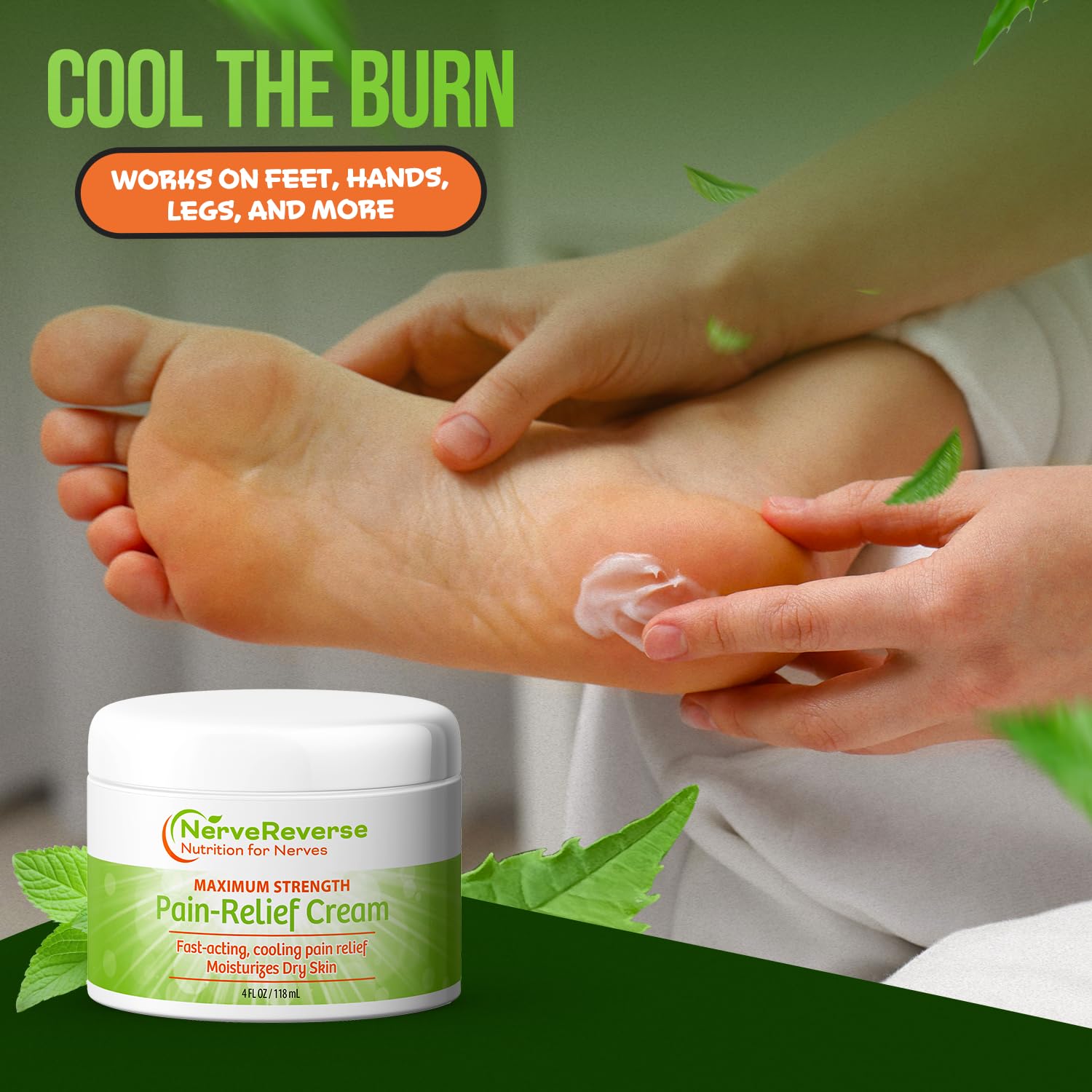 NerveReverse - Neuropathy Pain Relief Cream for feet, Hands, Legs Toes. Large 4 OZ. JAR. Fast-Acting, Maximum Strength Cream with 4% Menthol, MSM, L-Carnitine, L-Arginine, Vitamin E, Vitamin B6 NERVEREVERSE NUTRITION FOR NERVESAu supplements