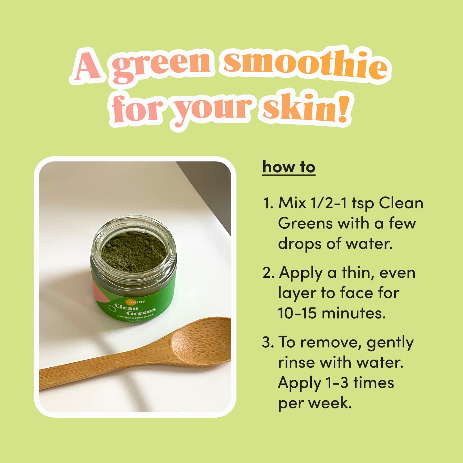 GOLDE - Clean Greens Superfood Face Mask - Made w/Chlorella & Spirulina - Great for Acne Prone, Oily & Dry Skin, Hydrating - Gentle Cleanser - Vegan - Aluminum-Free - 30g Jar GOLDEAu supplements