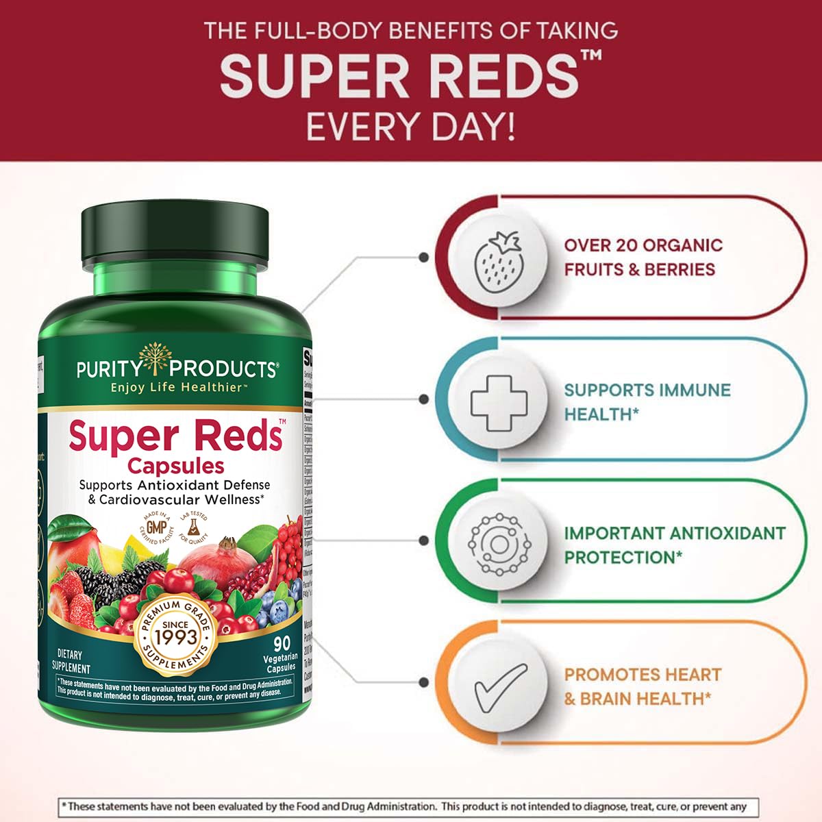Purity Products Super Reds Capsules Formula (20+ Organic Super Fruits and Berries) Certified Organic Phytonutrients - 90 Capsules Purity ProductsAu supplements